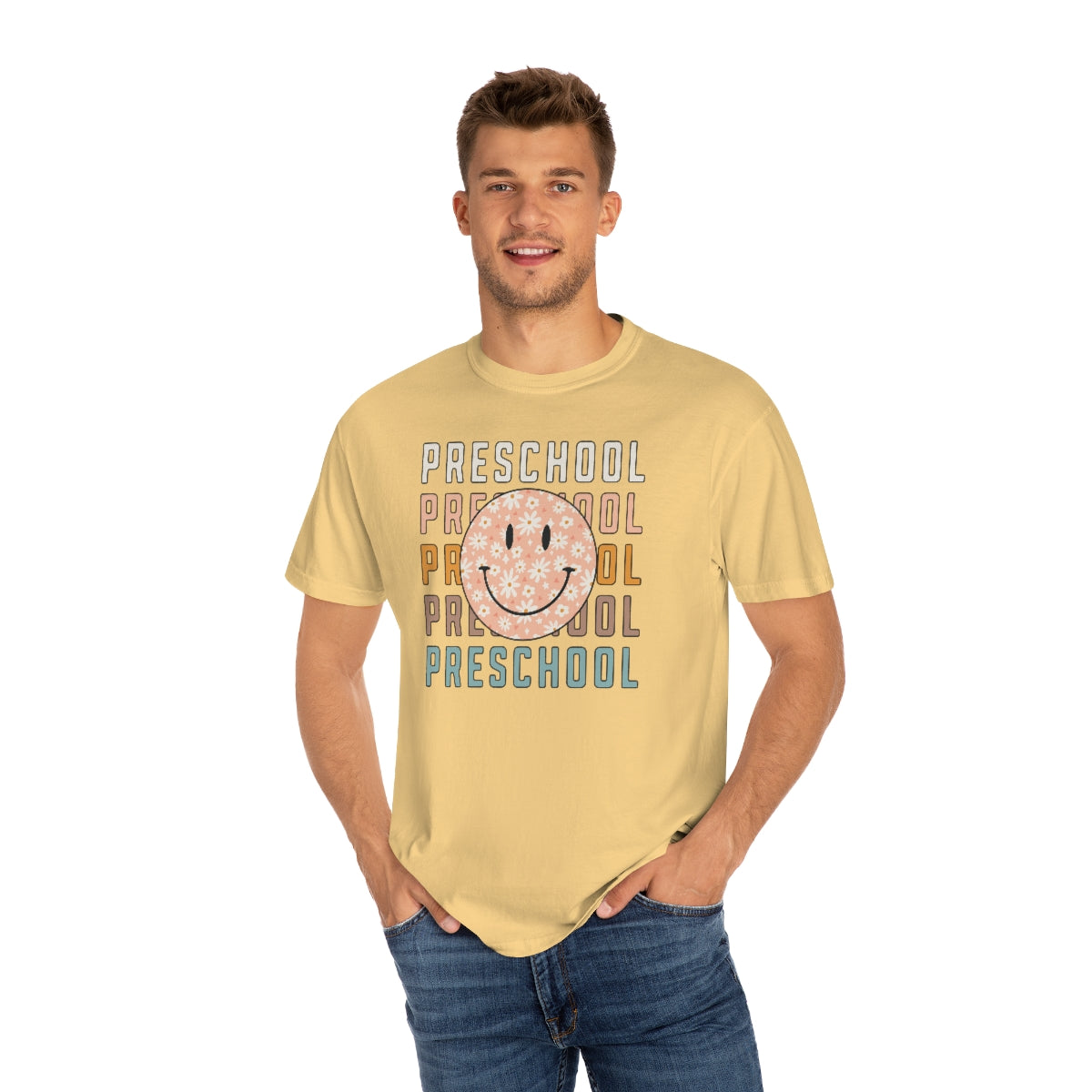 Preschool Smiley Face Warm Colors Unisex Garment-Dyed PREMIUM T-shirt