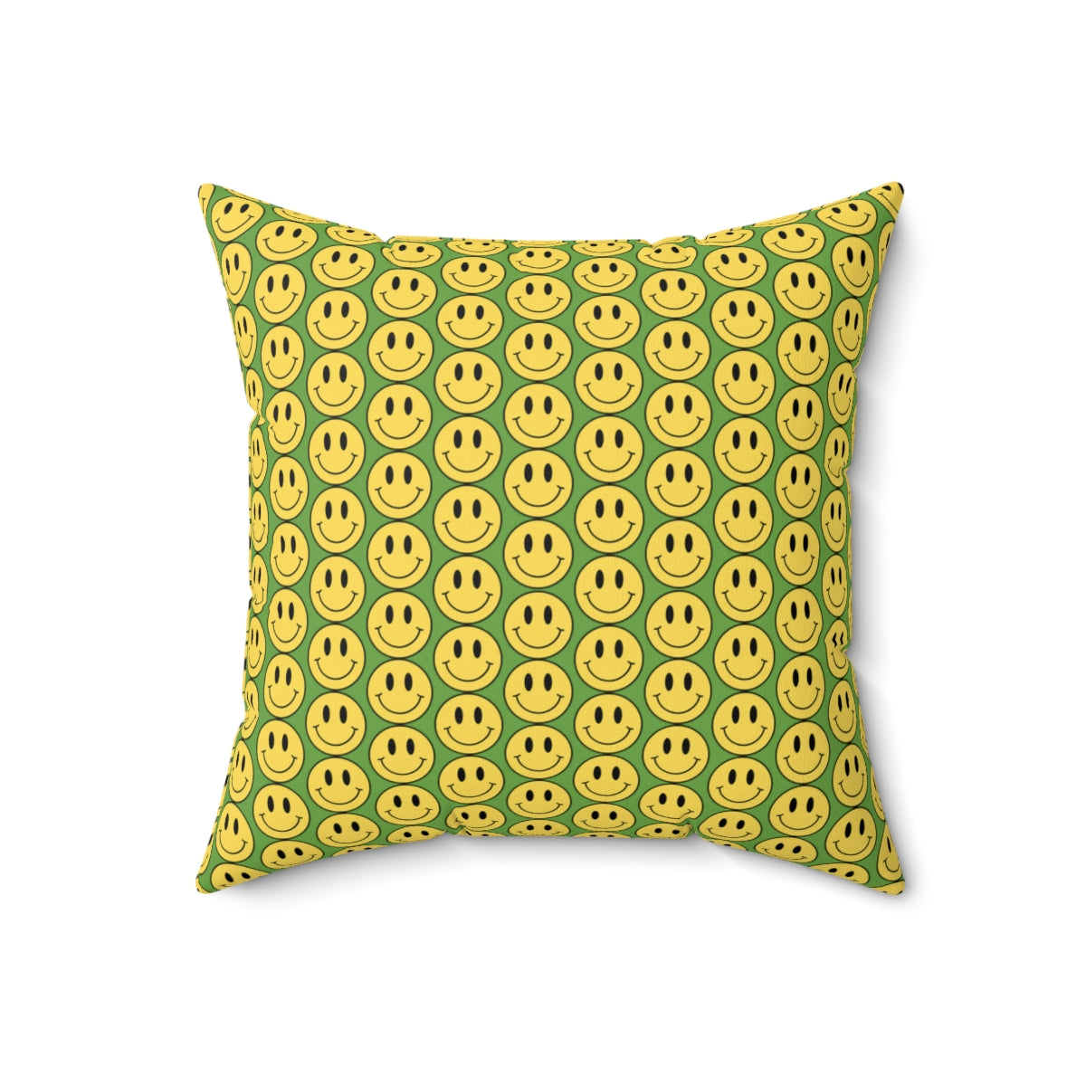 Yellow and Green Smiley Face Pattern Spun Polyester Square Pillow