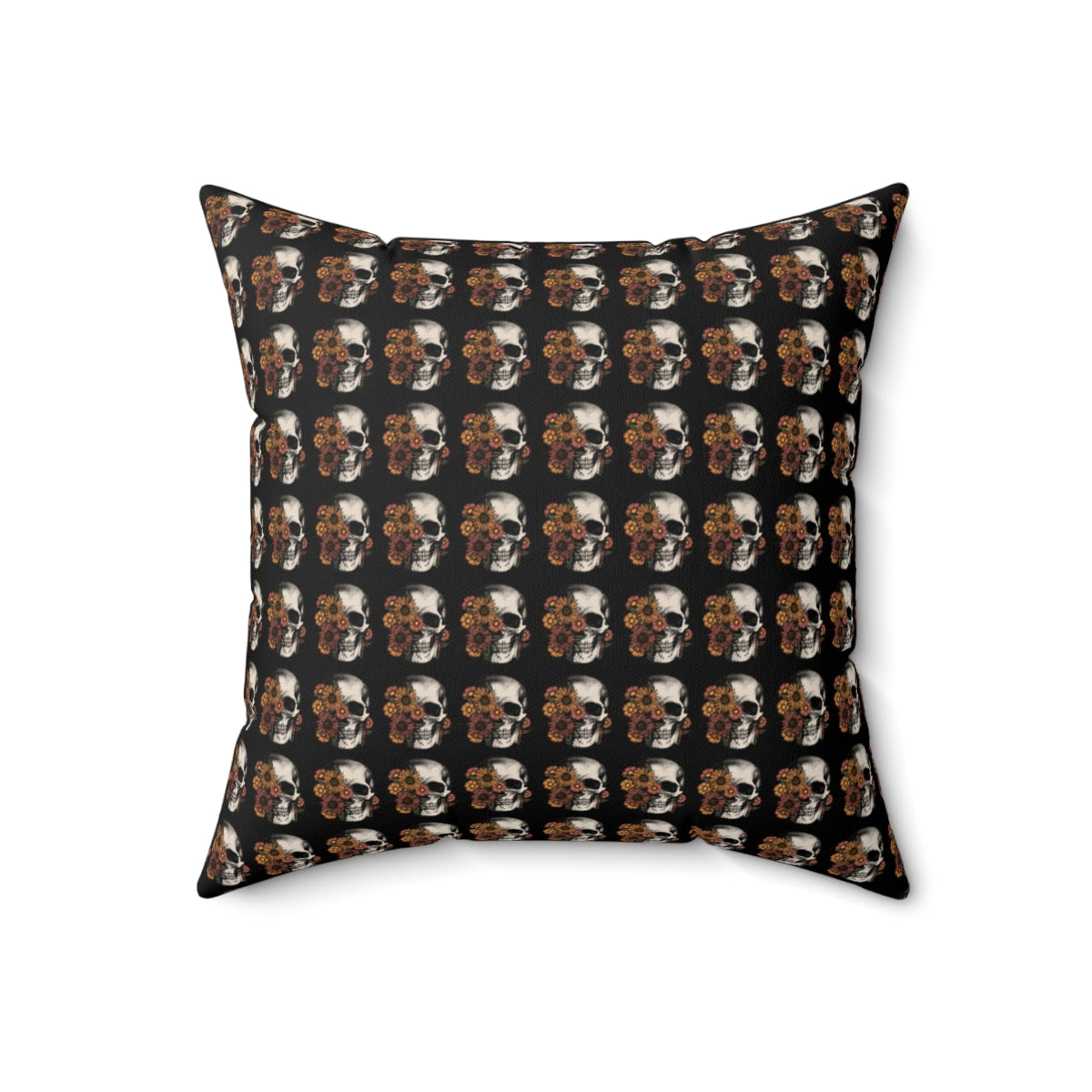 Black Boho Floral Skeleton Pattern Fall Halloween Spun Polyester Square Pillow