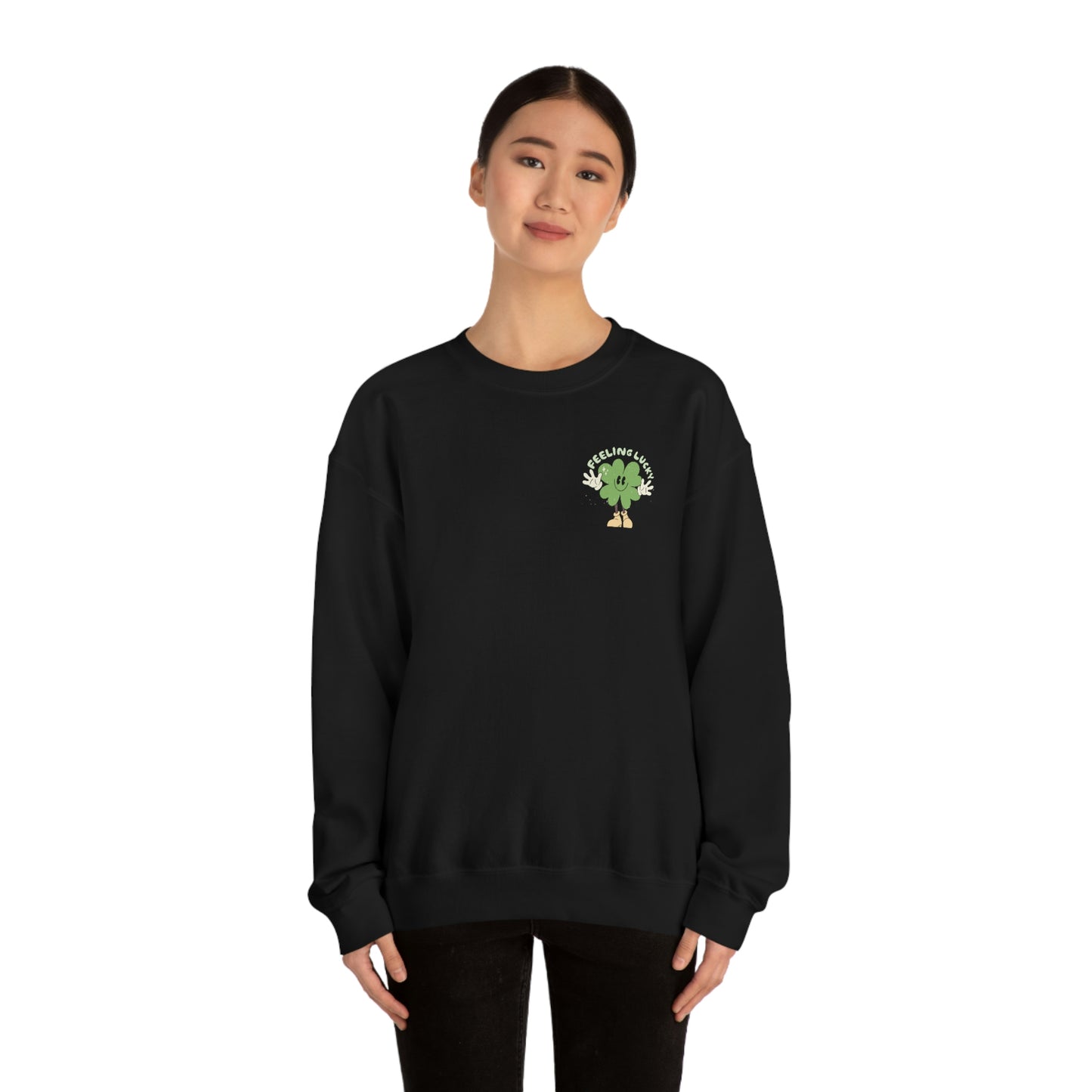 St. Patrick's Day "Feeling Lucky Shamrock" Front and Back Design Unisex Heavy Blend Crewneck Sweatshirt