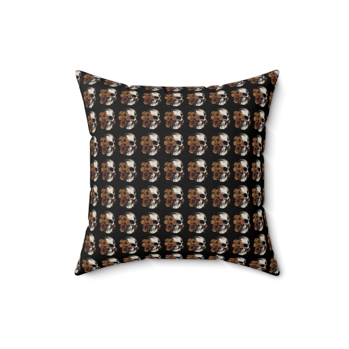 Black Boho Floral Skeleton Pattern Fall Halloween Spun Polyester Square Pillow