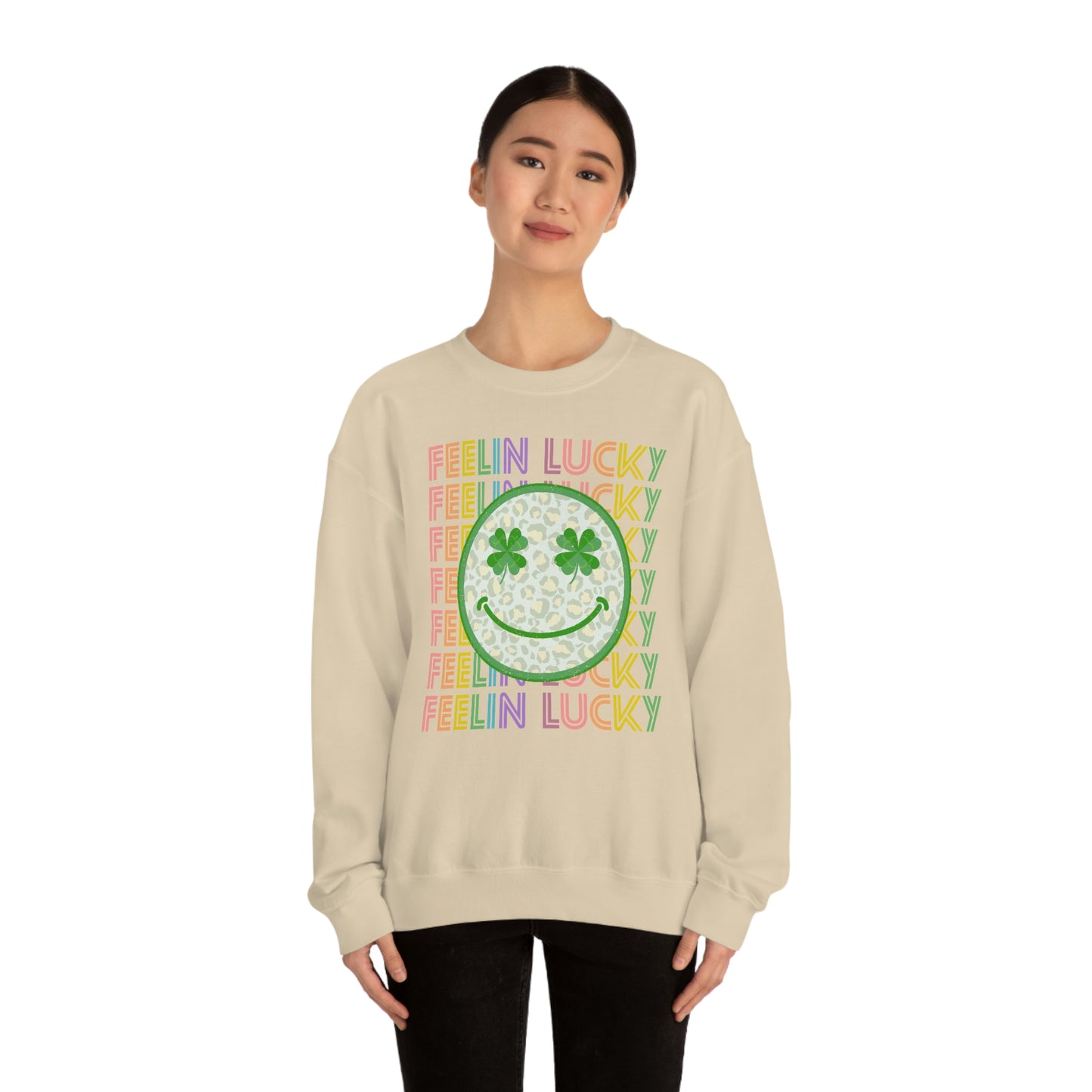 St. Patrick's Day "Feelin Lucky Smiley Face" Unisex Heavy Blend Crewneck Sweatshirt