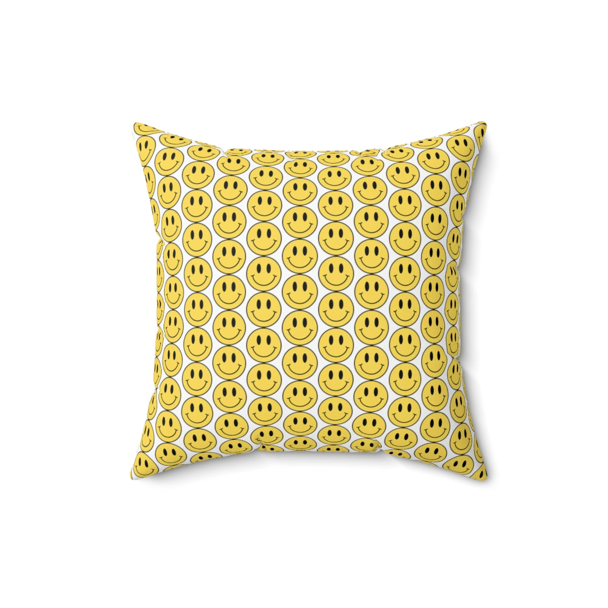 Yellow and White Smiley Face Pattern Spun Polyester Square Pillow