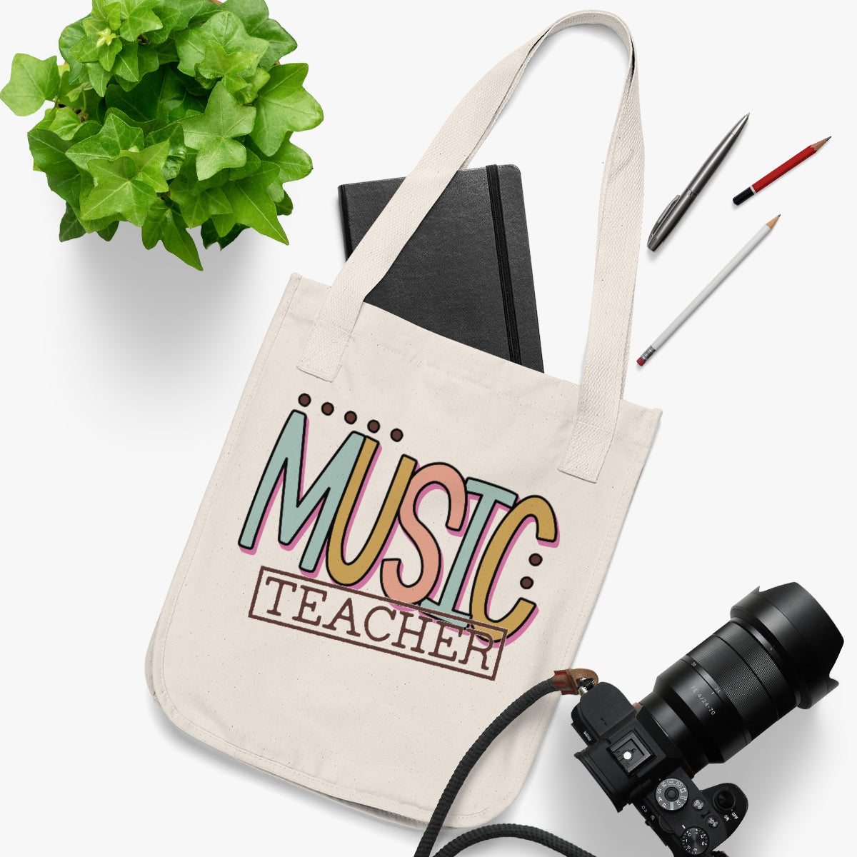 Music Teacher Multi-Colored Organic Canvas Tote Bag