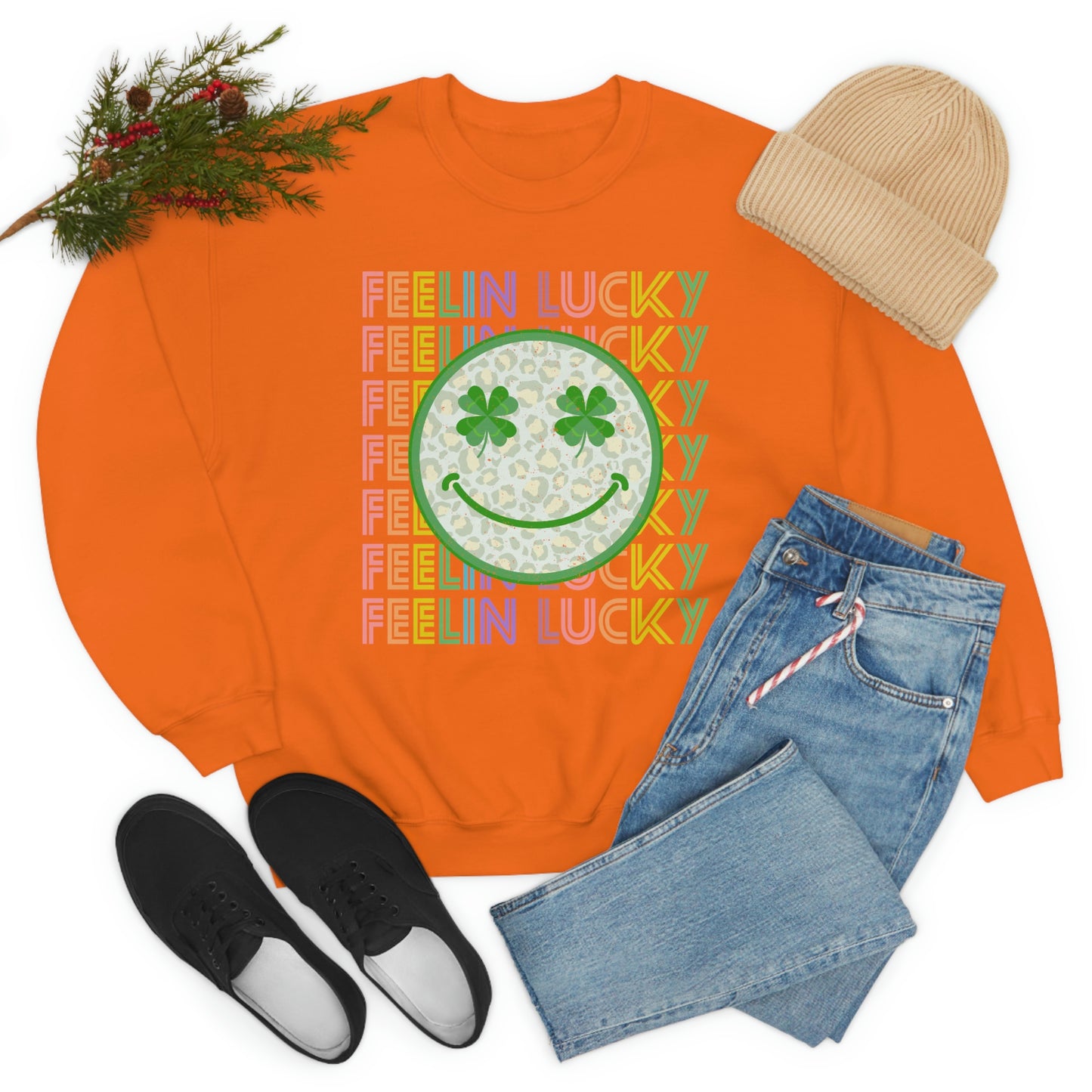 St. Patrick's Day "Feelin Lucky Smiley Face" Unisex Heavy Blend Crewneck Sweatshirt