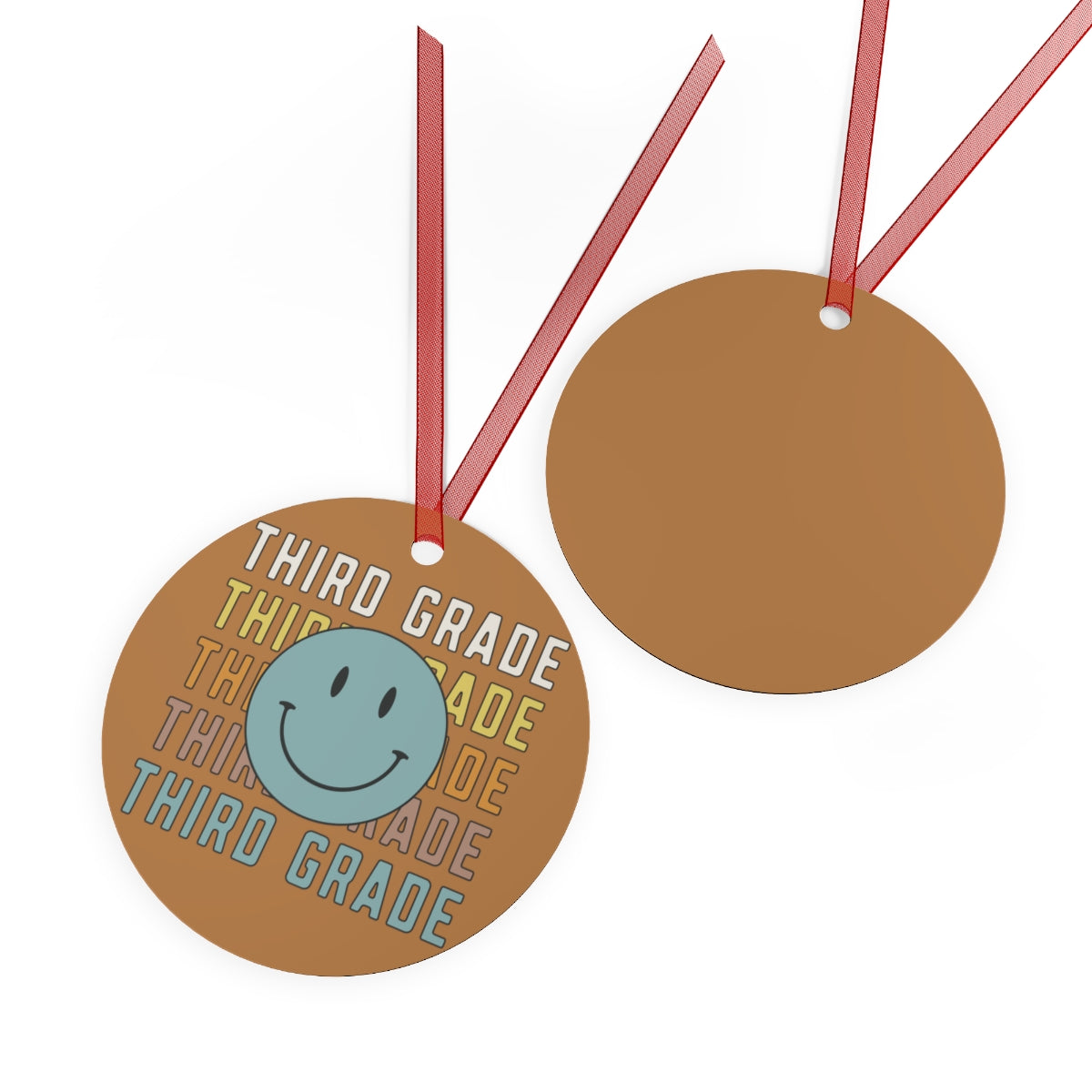 3rd Grade Light Brown Rustic Boho Metal Ornaments