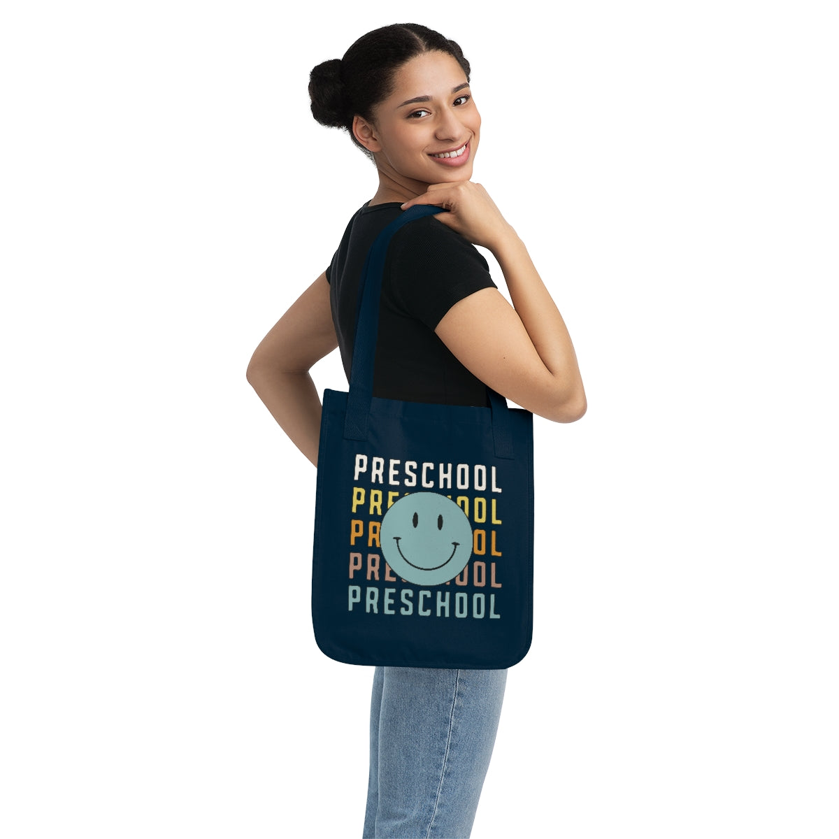 Preschool Organic Smiley Face Canvas Tote Bag