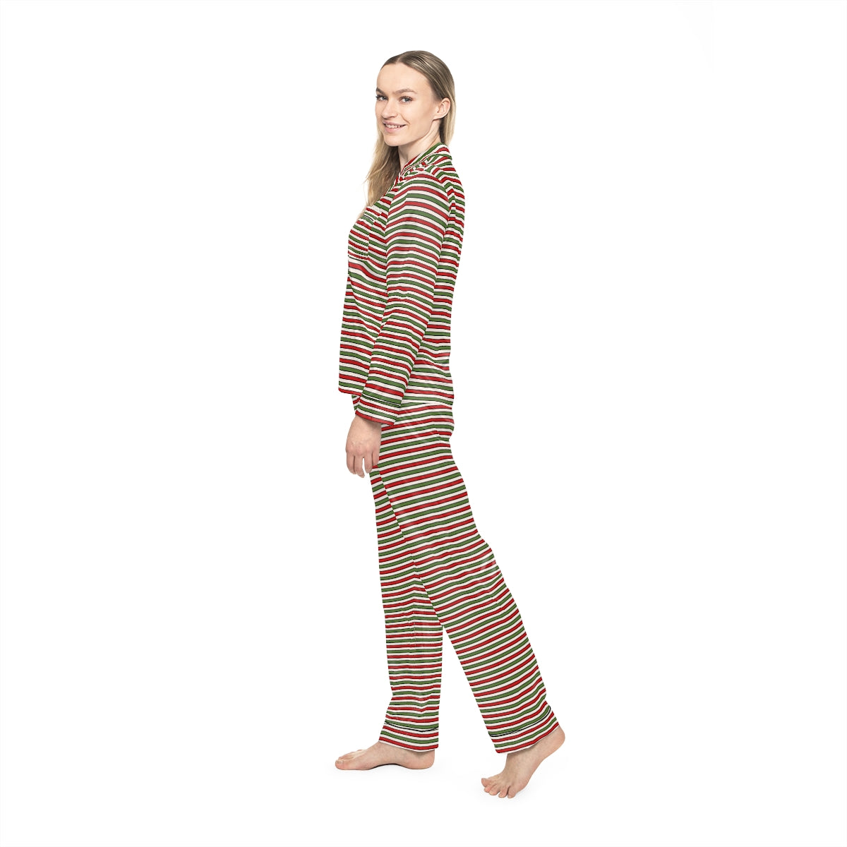 Christmas Striped and Candy Cane Pattern Women's Satin Pajamas (AOP)