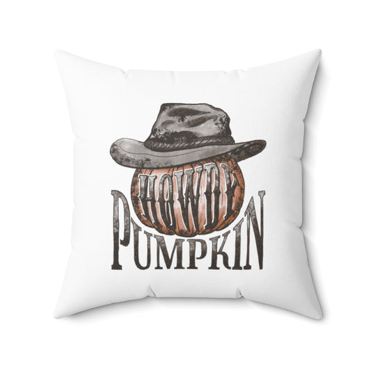 White Howdy Pumpkin Fall Halloween Spun Polyester Square Pillow