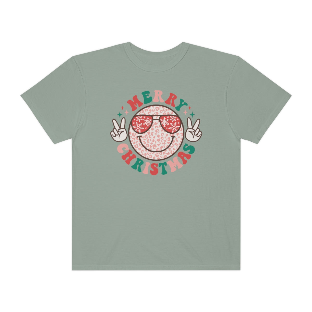 Merry Christmas Smiley Face Peace Sign Multi-Color Unisex Garment-Dyed Comfort Colors PREMIUM T-shirt