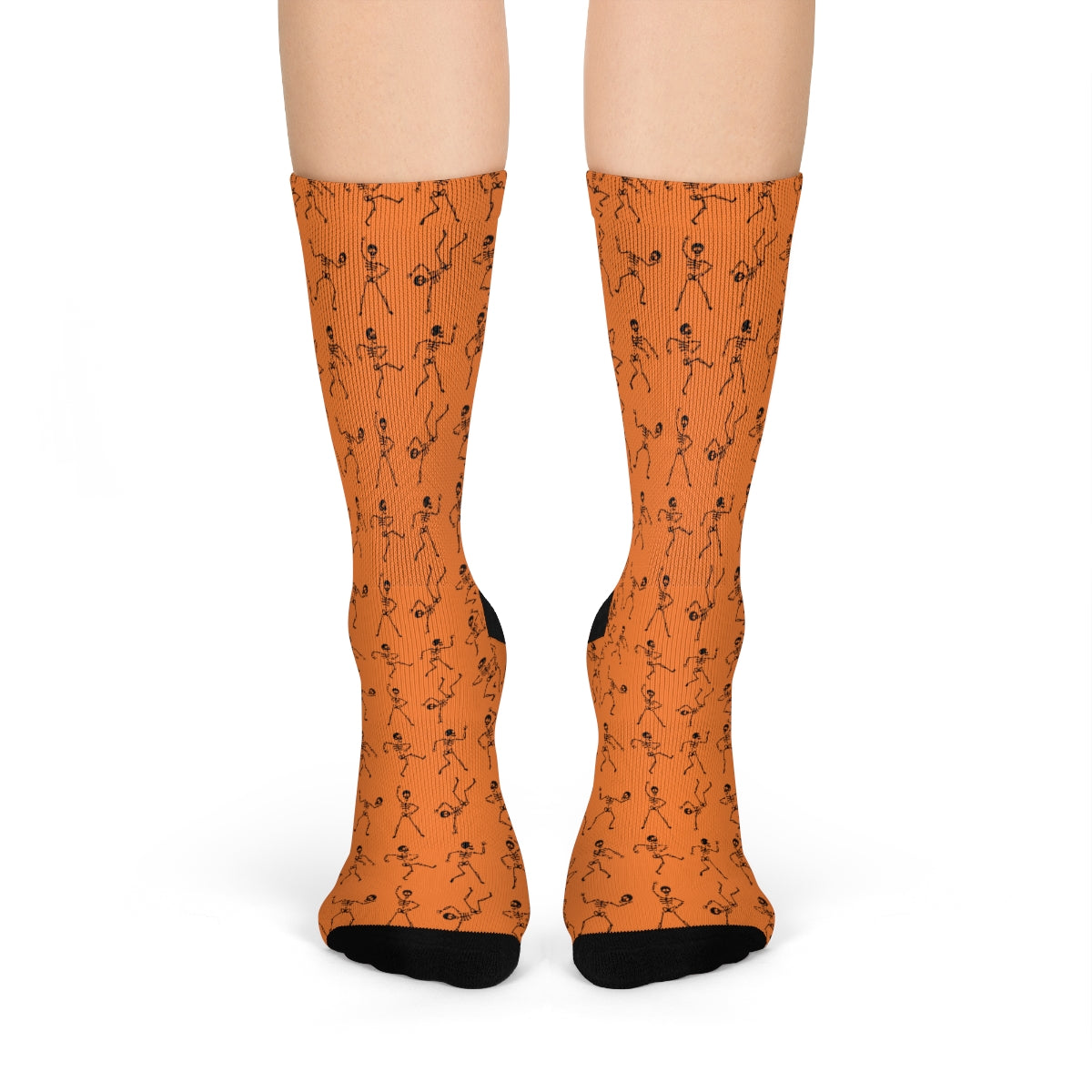 Orange Dancing Skeleton Pattern Crew Socks