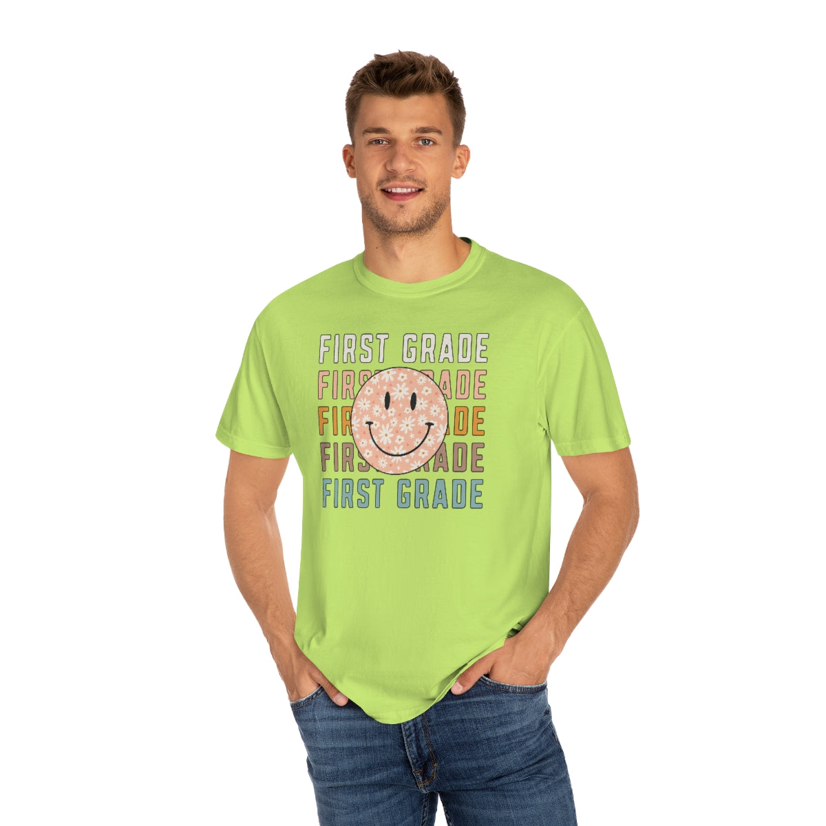 1st Grade Smiley Face Warm Colors Unisex Garment-Dyed PREMIUM T-shirt