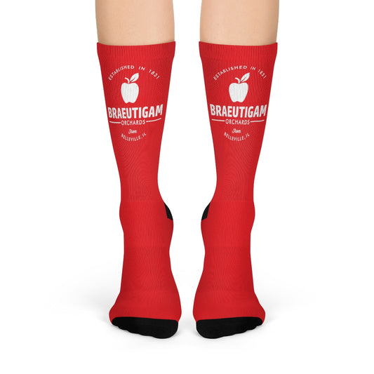 Red Braeutigam Orchards Pattern Crew Socks