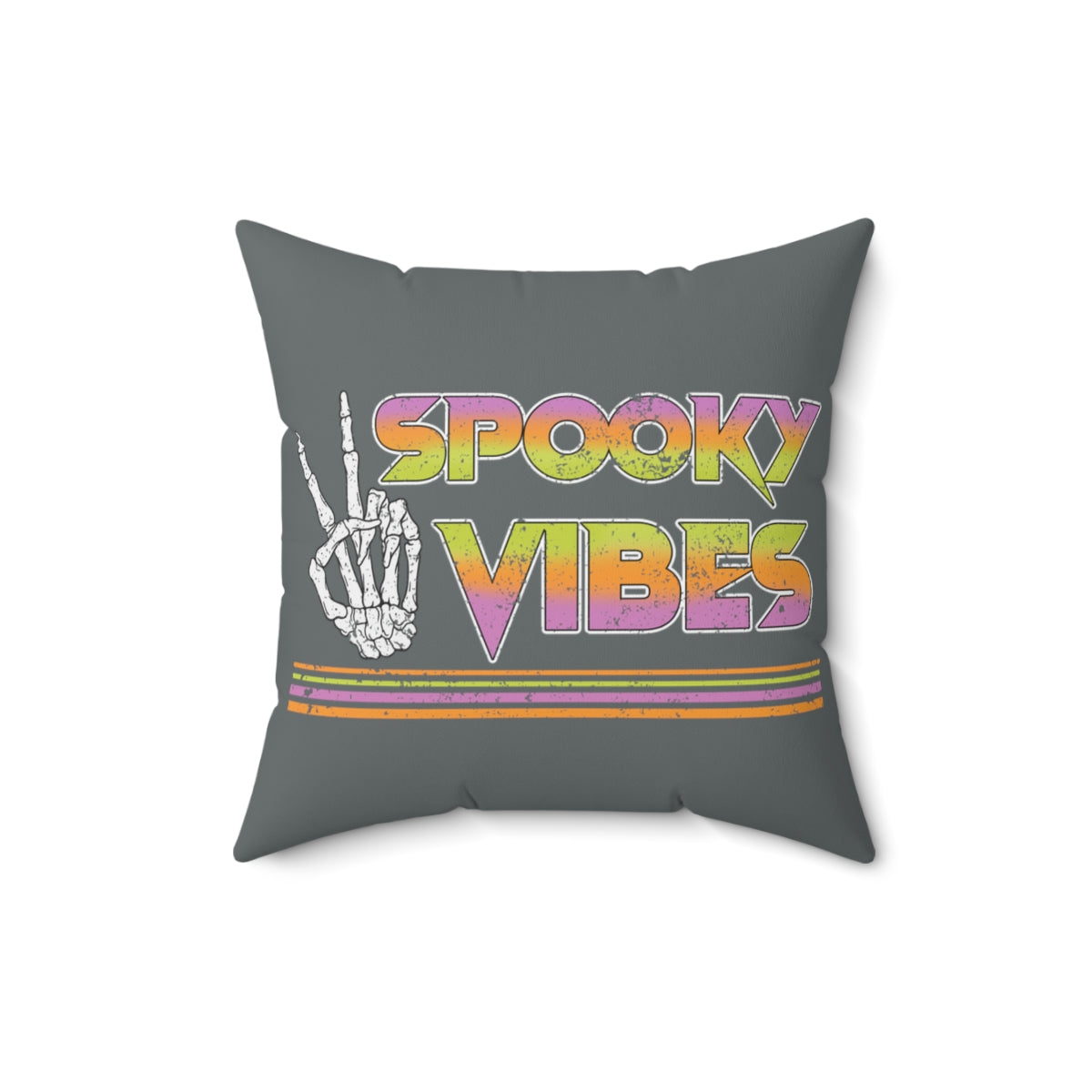 Gray 80's Spooky Vibes Fall Halloween Spun Polyester Square Pillow