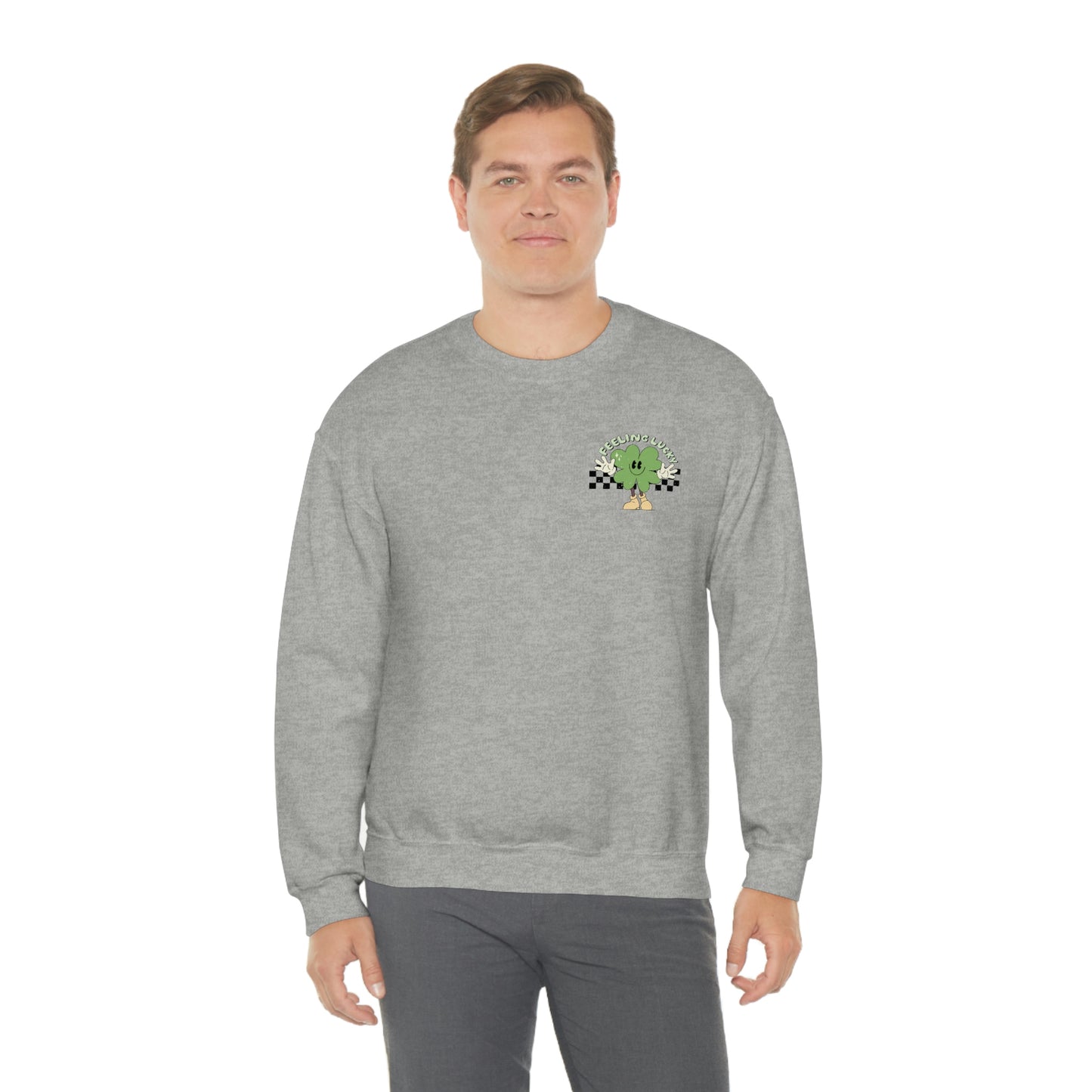 St. Patrick's Day "Feeling Lucky Shamrock" Front and Back Design Unisex Heavy Blend Crewneck Sweatshirt