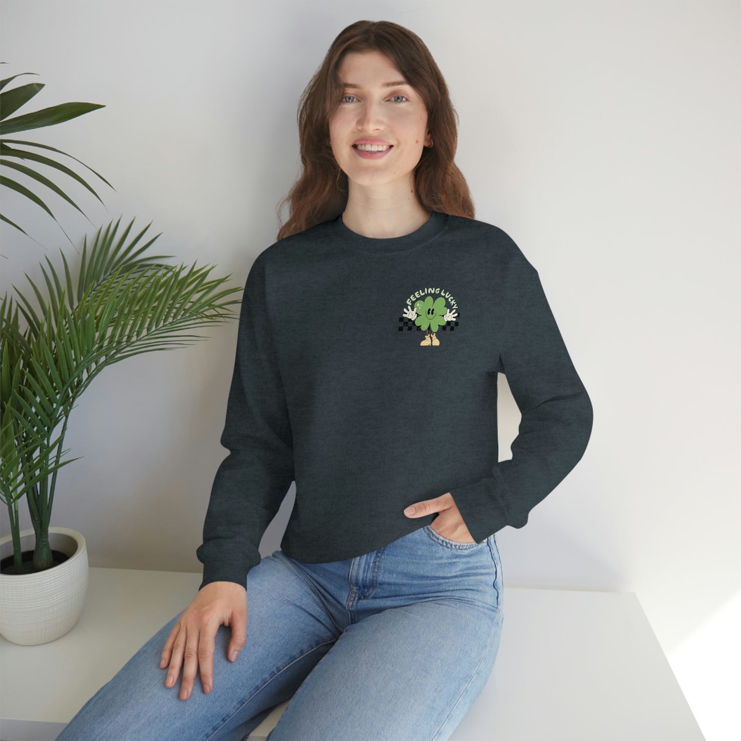 St. Patrick's Day "Feeling Lucky Shamrock" Front and Back Design Unisex Heavy Blend Crewneck Sweatshirt