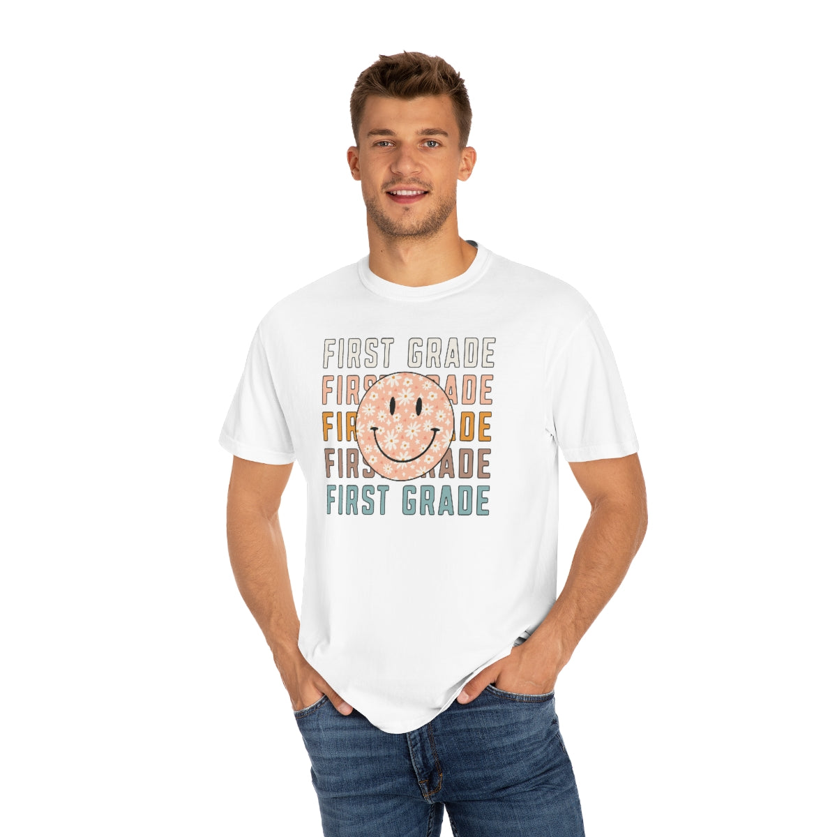 1st Grade Smiley Face Warm Colors Unisex Garment-Dyed PREMIUM T-shirt