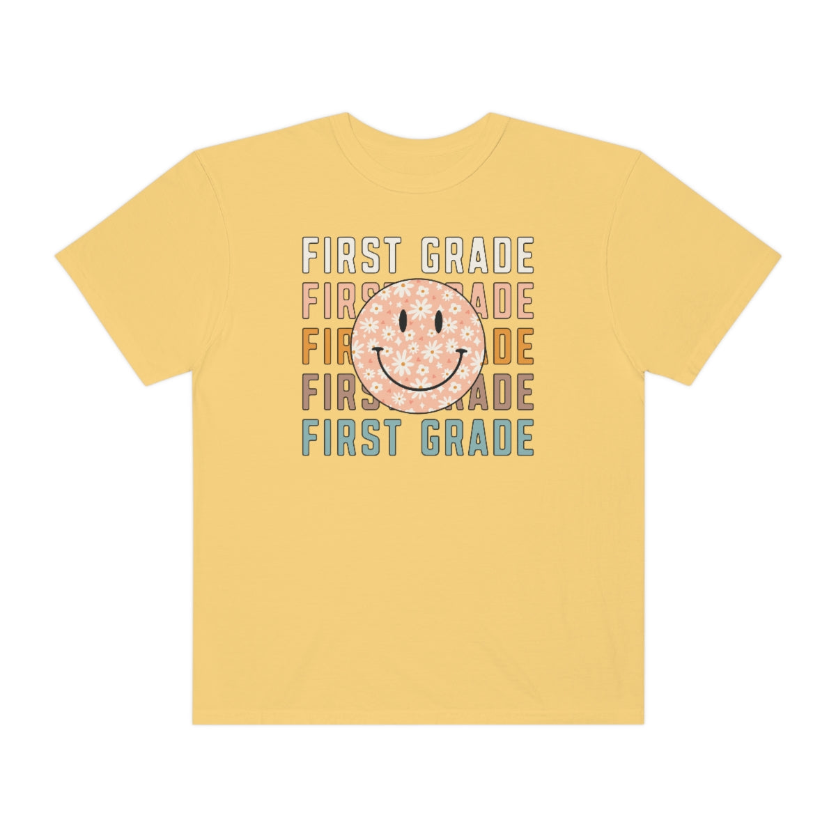 1st Grade Smiley Face Warm Colors Unisex Garment-Dyed PREMIUM T-shirt