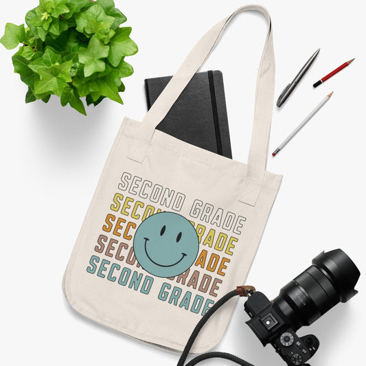 Second Grade Smiley Face Organic Canvas Tote Bag