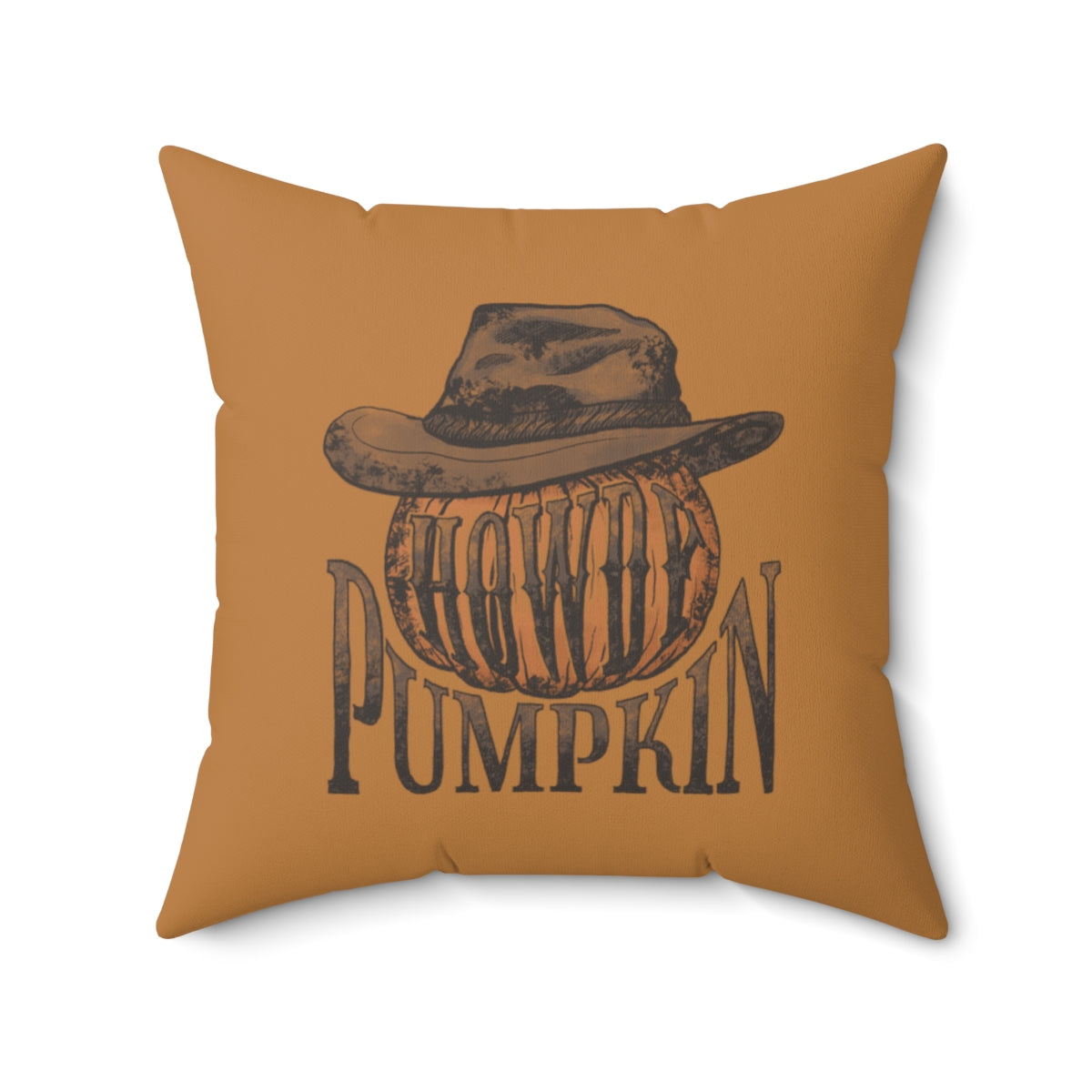 Light Brown Howdy Pumpkin Fall Halloween Spun Polyester Square Pillow