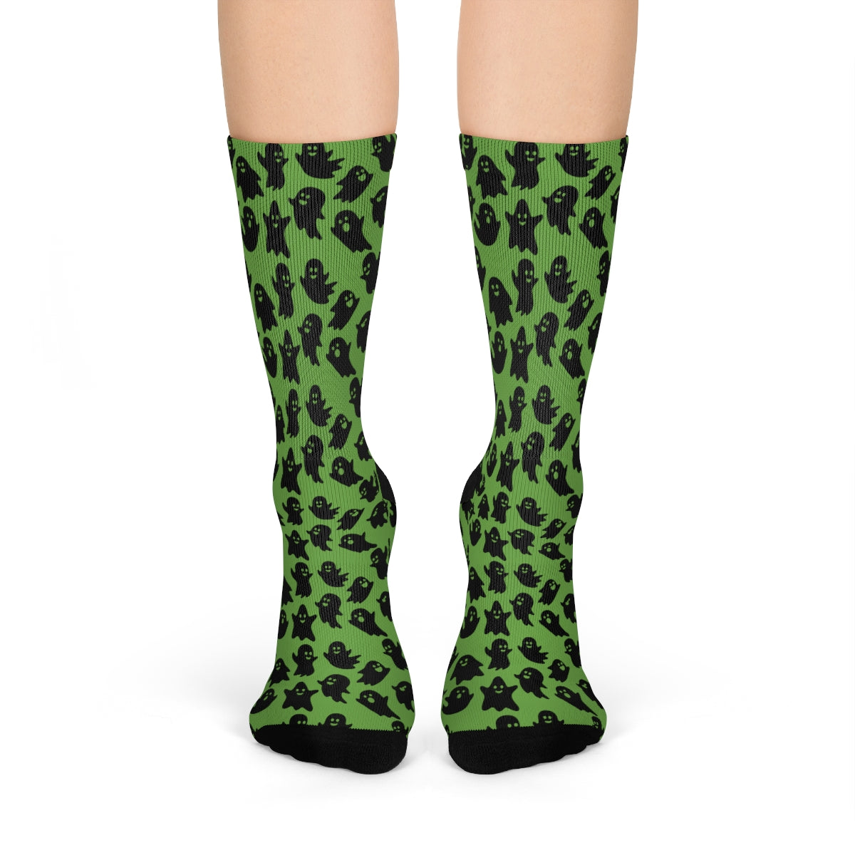 Green Ghost Pattern Crew Socks