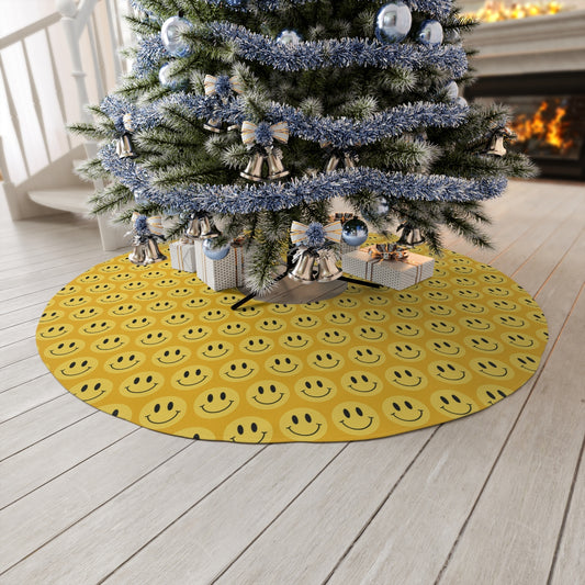 Yellow Smiley Face Round Tree Skirt