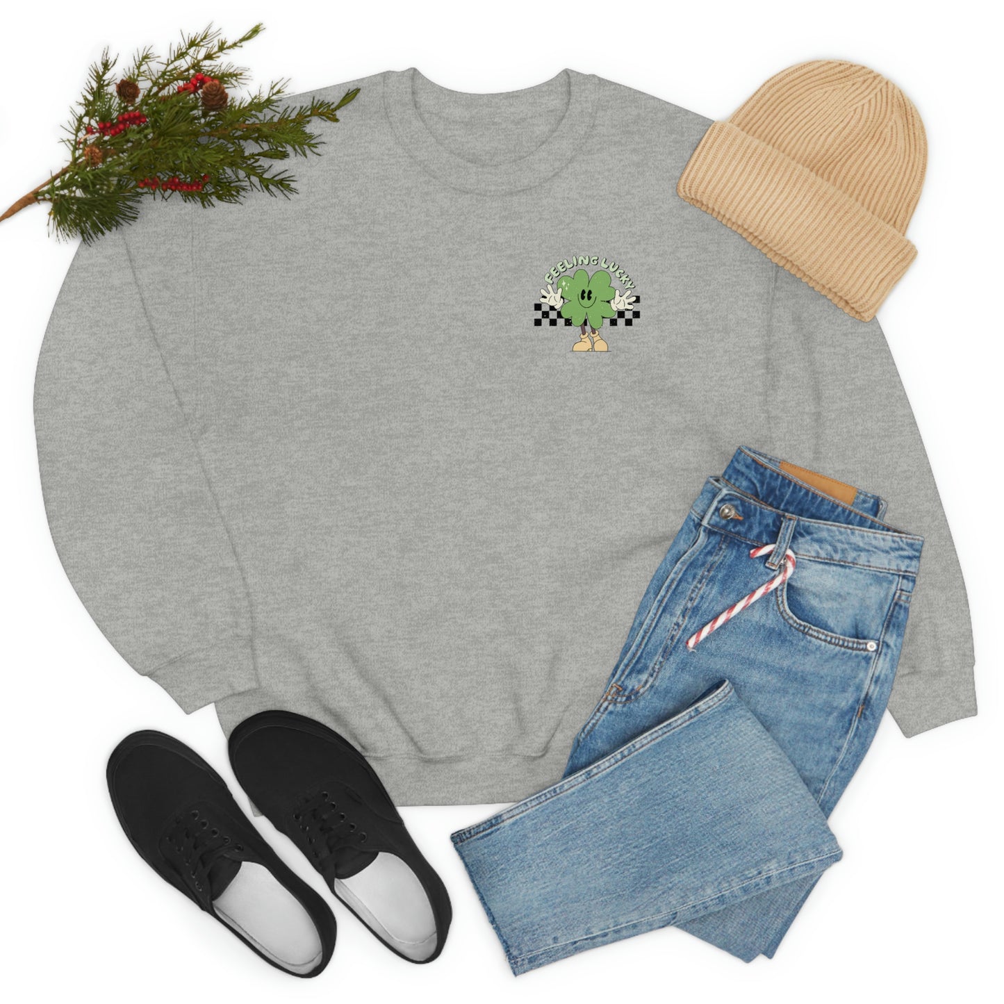 St. Patrick's Day "Feeling Lucky Shamrock" Front and Back Design Unisex Heavy Blend Crewneck Sweatshirt