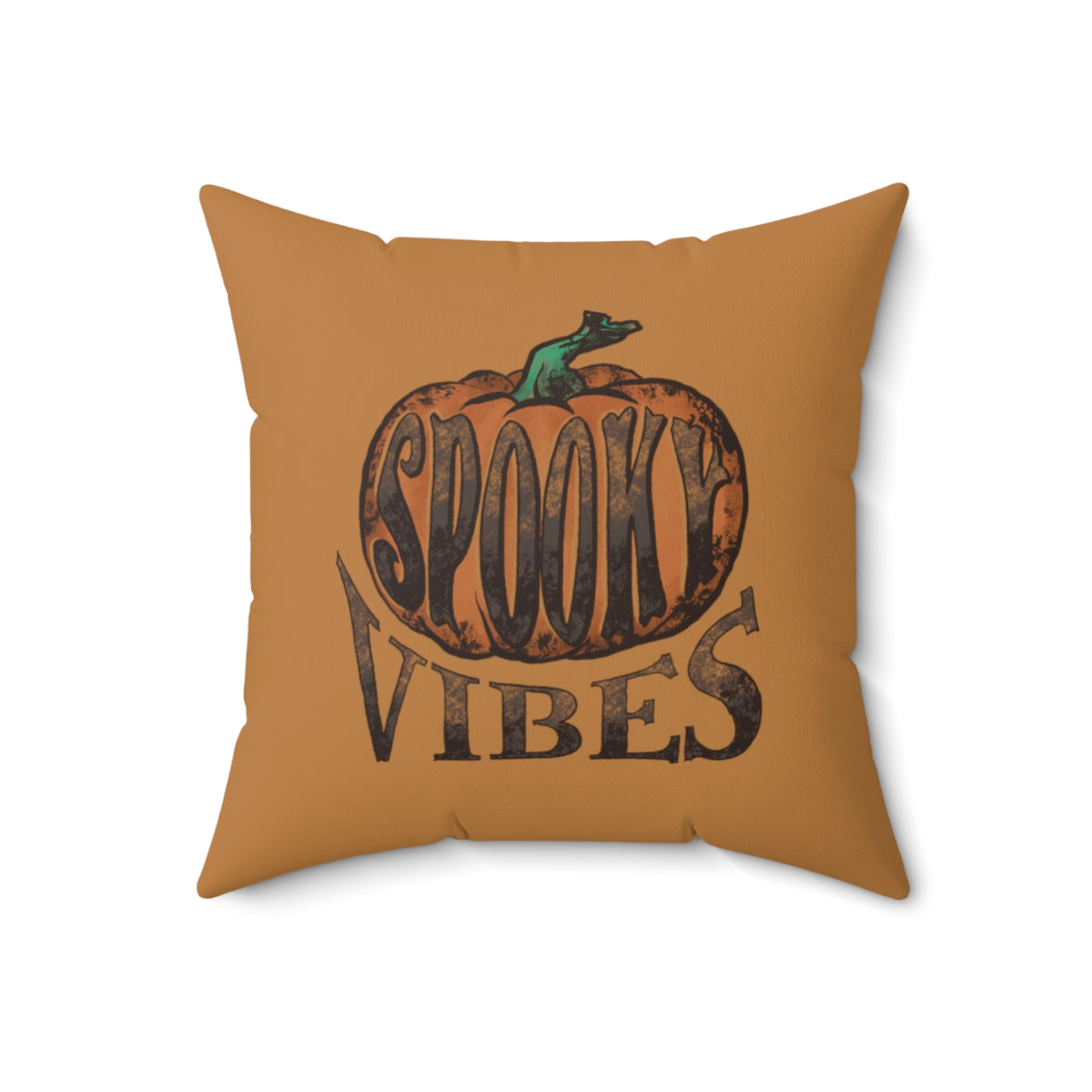 Light Brown Spooky Vibes Fall Halloween Spun Polyester Square Pillow