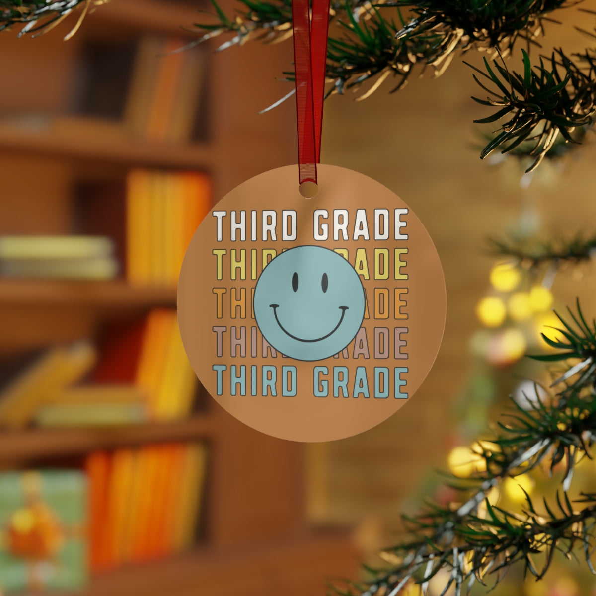 3rd Grade Light Brown Rustic Boho Metal Ornaments