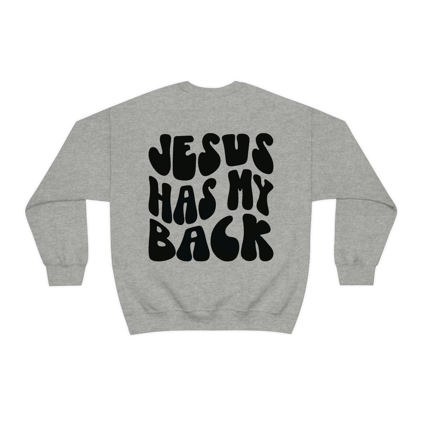 Front and Back Image "Jesus Has My Back" Unisex Heavy Blend™ Crewneck Sweatshirt