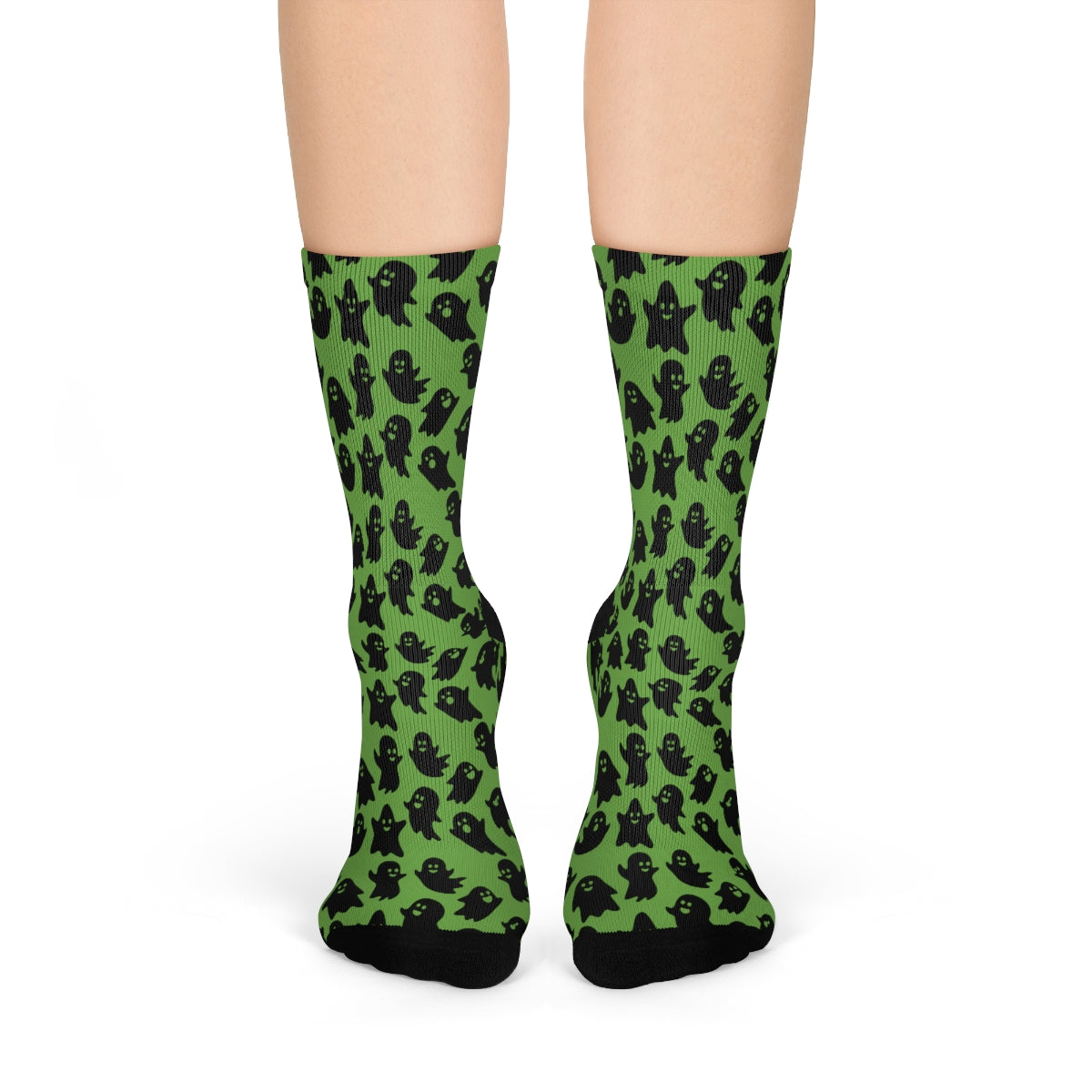 Green Ghost Pattern Crew Socks