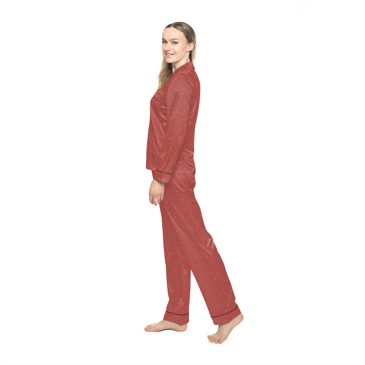 Christmas Candy Cane Pattern Women's Satin Pajamas (AOP)