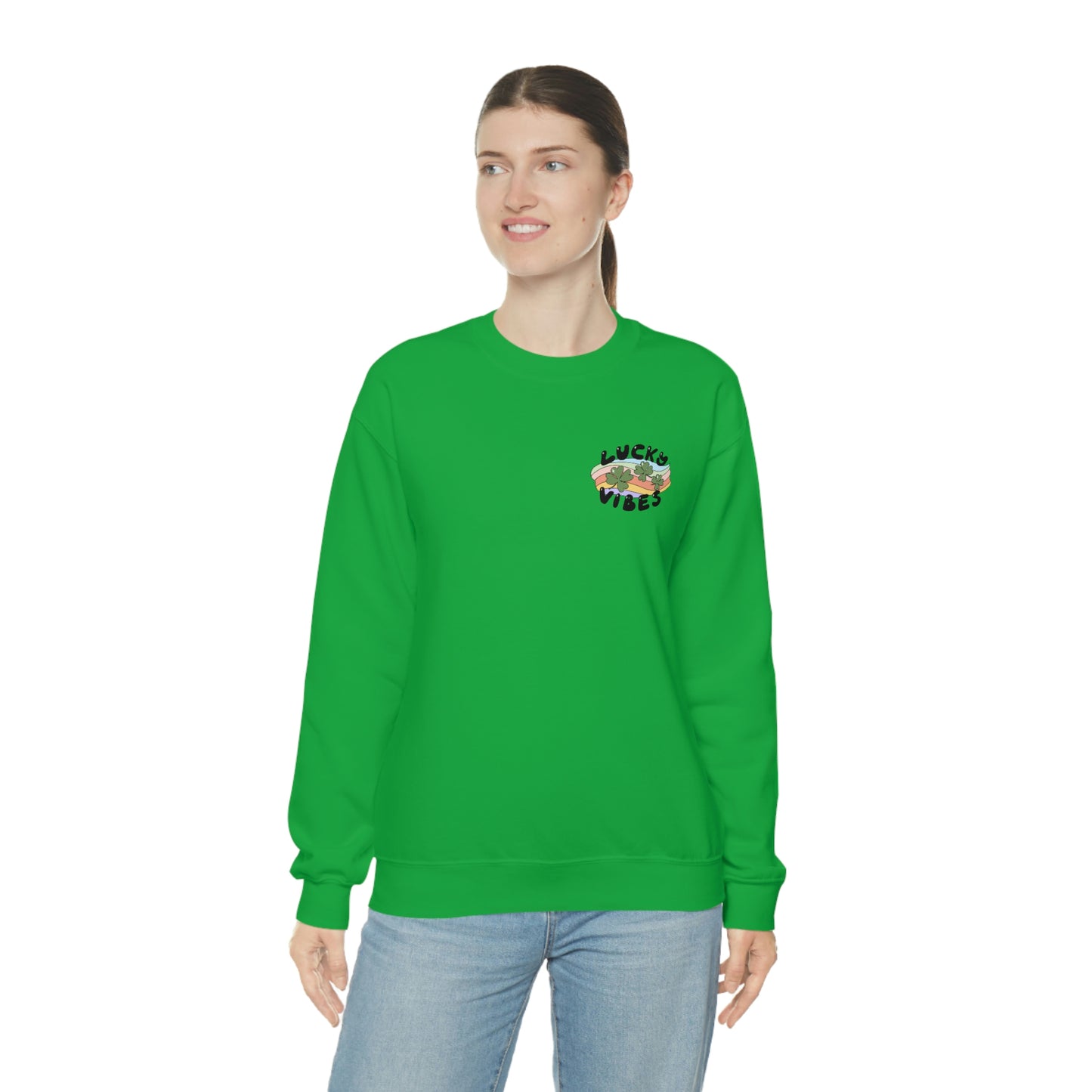 St. Patrick's Day "Lucky Vibes" Front and Back Design Unisex Heavy Blend Crewneck Sweatshirt