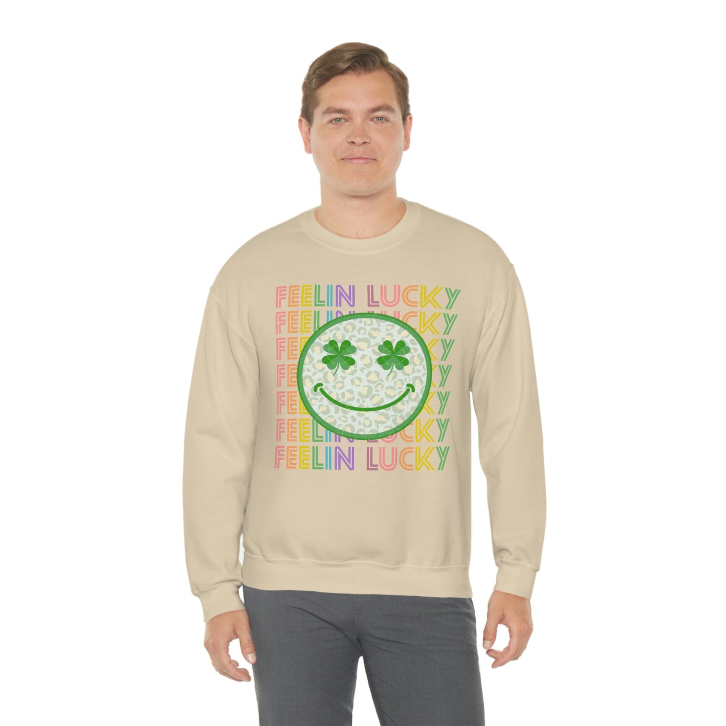 St. Patrick's Day "Feelin Lucky Smiley Face" Unisex Heavy Blend Crewneck Sweatshirt