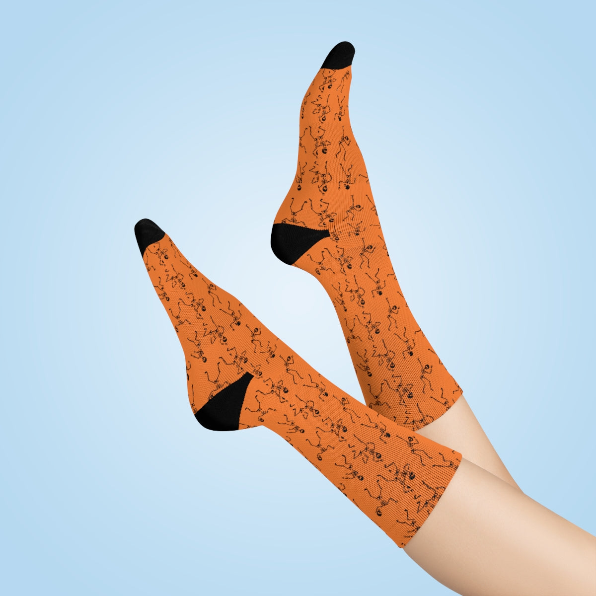 Orange Dancing Skeleton Pattern Crew Socks