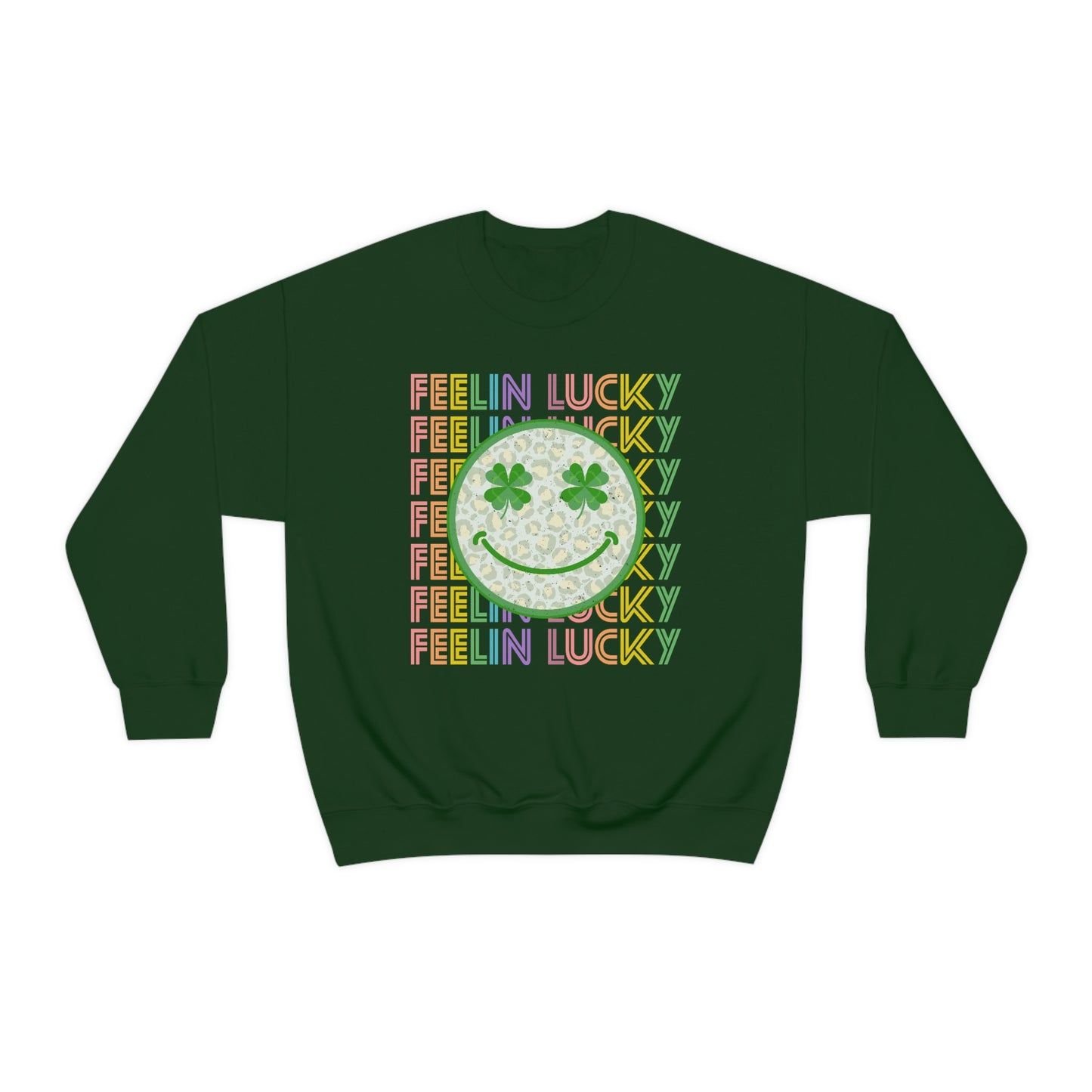 St. Patrick's Day "Feelin Lucky Smiley Face" Unisex Heavy Blend Crewneck Sweatshirt