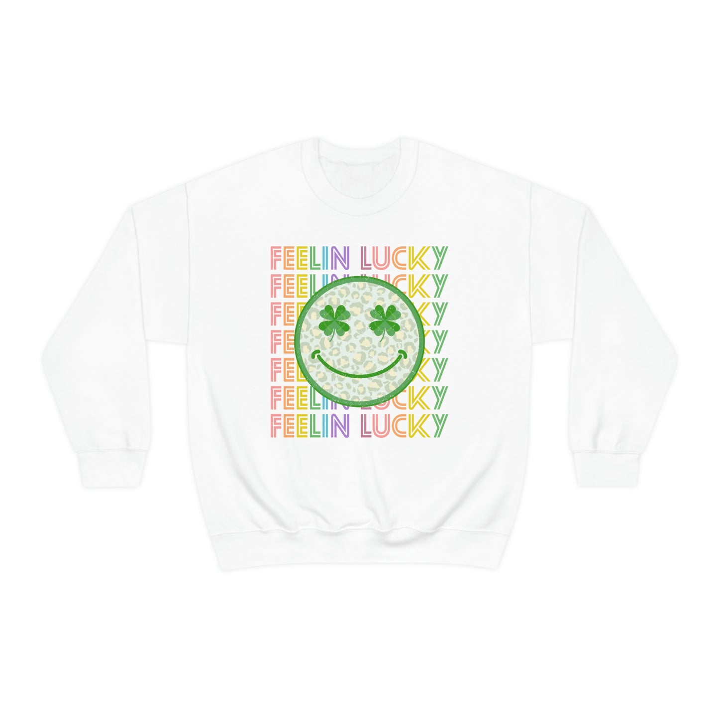 St. Patrick's Day "Feelin Lucky Smiley Face" Unisex Heavy Blend Crewneck Sweatshirt