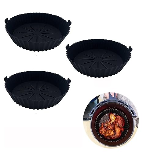 3 Pack Silicone Air Fryer Liners - (Black) Air Fryer Silicone Pot, Air Fryer Silicone Basket Bowl, Silicone Baking Tray Pots for 3 to 5 Quarts for Air Fryer, Oven Accessories, Food Safe, Non-Stick