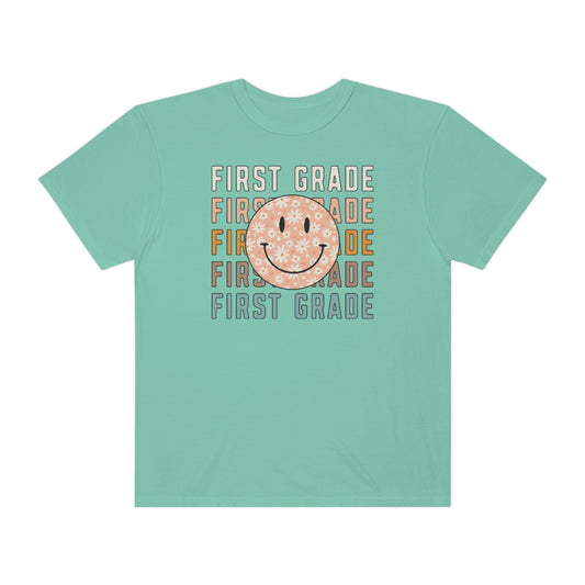 1st Grade Smiley Face Warm Colors Unisex Garment-Dyed PREMIUM T-shirt