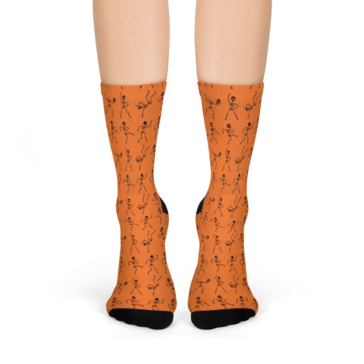 Orange Dancing Skeleton Pattern Crew Socks