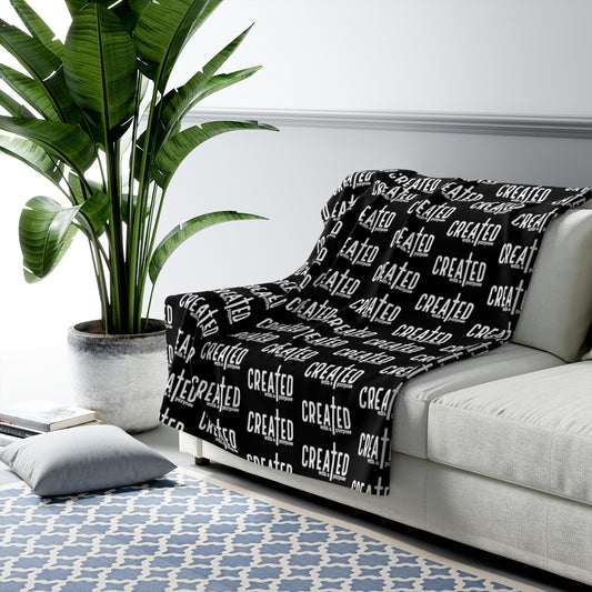 Black "Created with a Purpose" Sherpa Fleece Blanket
