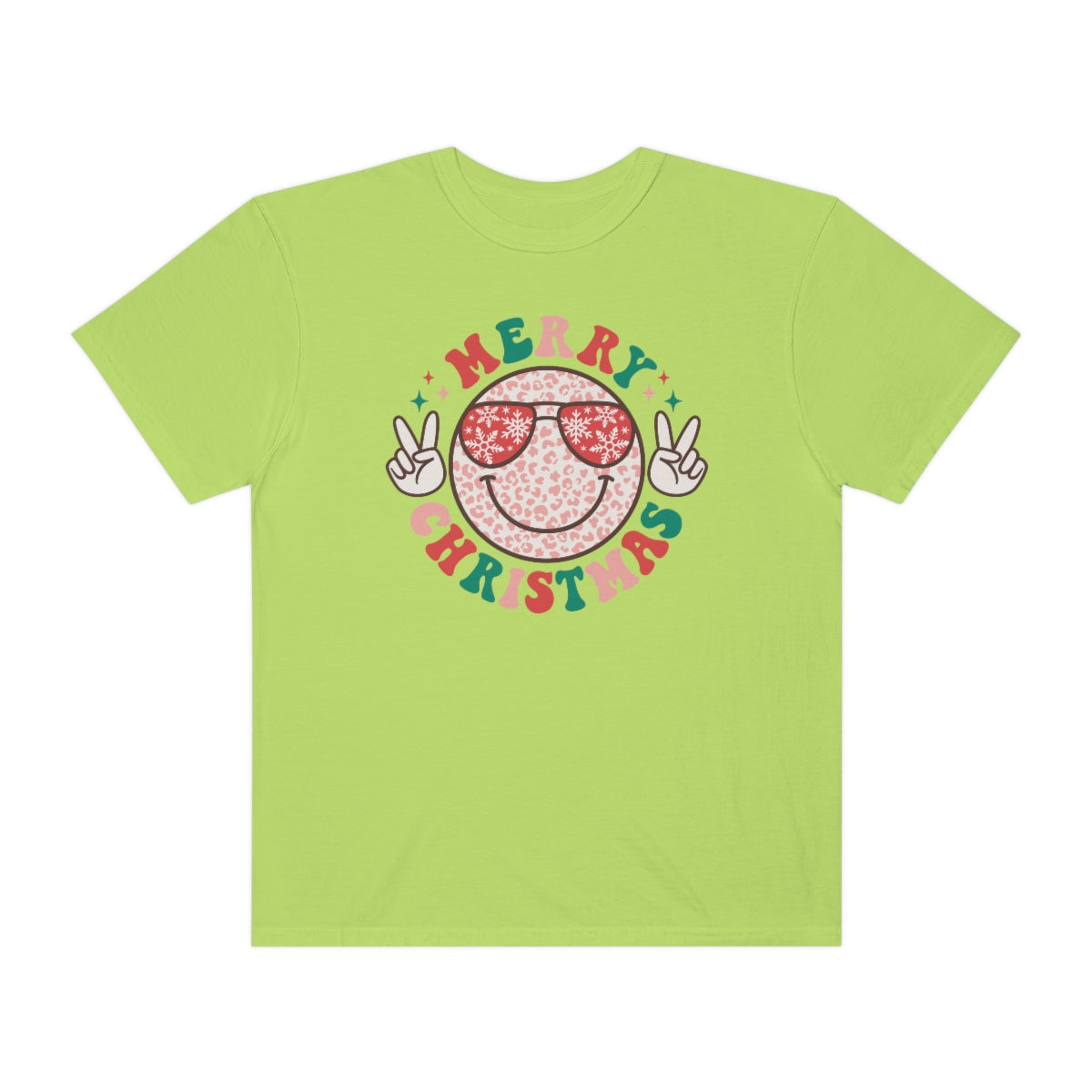 Merry Christmas Smiley Face Peace Sign Multi-Color Unisex Garment-Dyed Comfort Colors PREMIUM T-shirt