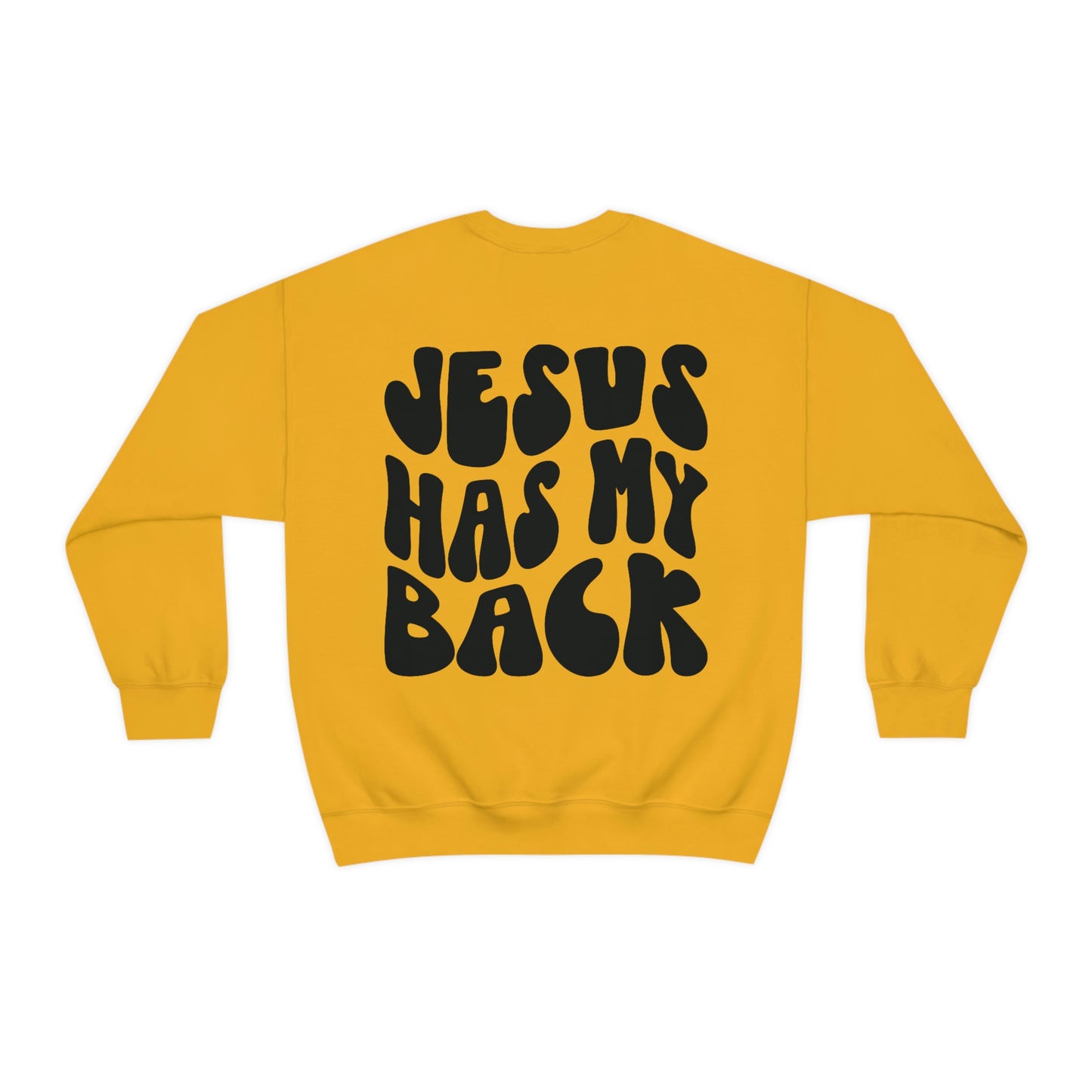 Front and Back Image "Jesus Has My Back" Unisex Heavy Blend™ Crewneck Sweatshirt