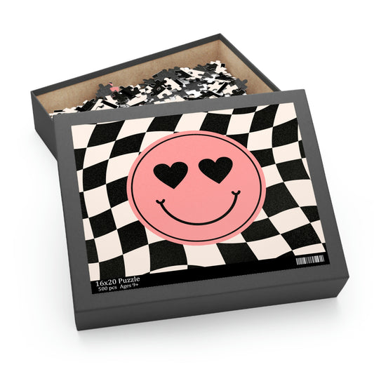 Heart Smiley Face Checkered Puzzle (120, 252, 500-Piece)