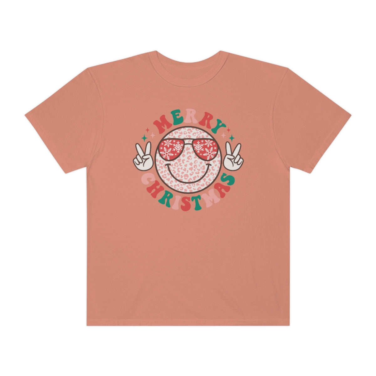 Merry Christmas Smiley Face Peace Sign Multi-Color Unisex Garment-Dyed Comfort Colors PREMIUM T-shirt