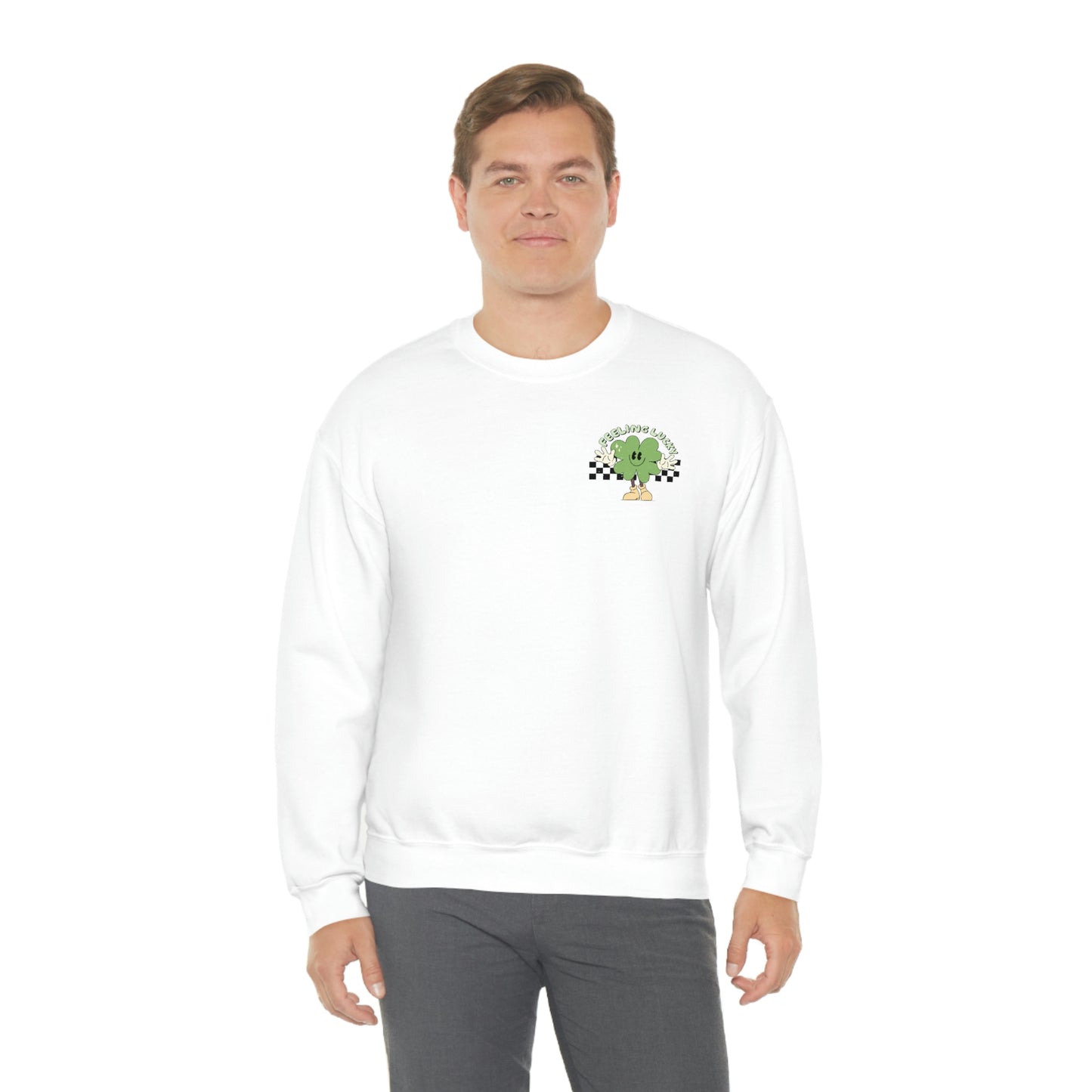 St. Patrick's Day "Feeling Lucky Shamrock" Front and Back Design Unisex Heavy Blend Crewneck Sweatshirt