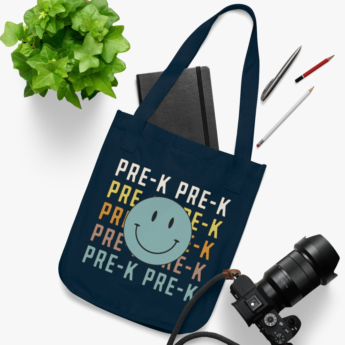 Pre-K Organic Smiley Face Canvas Tote Bag