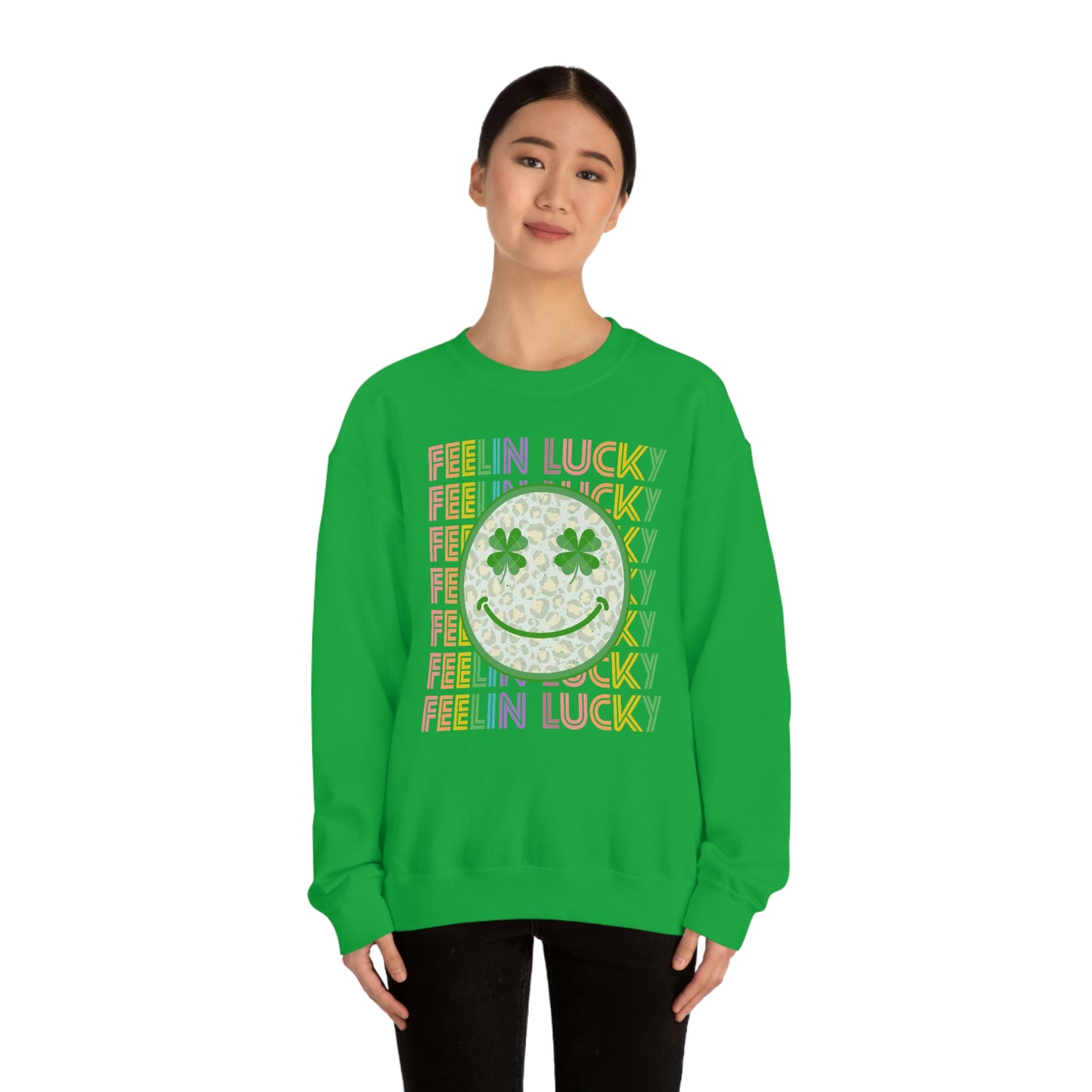 St. Patrick's Day "Feelin Lucky Smiley Face" Unisex Heavy Blend Crewneck Sweatshirt