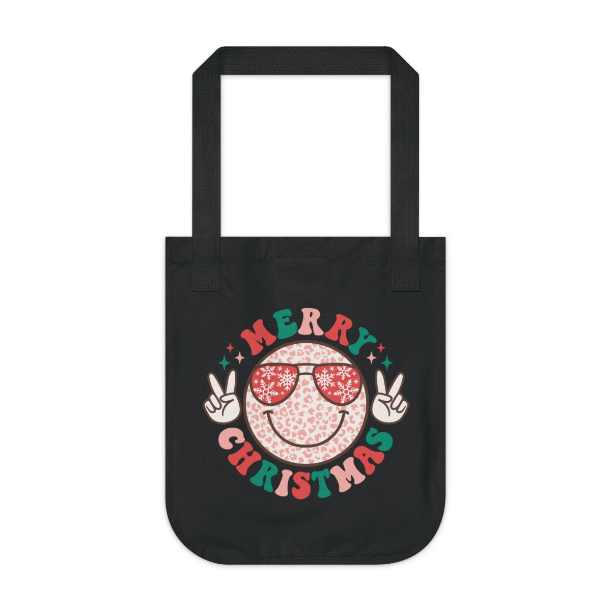 Merry Christmas Smiley Face Peach Sign Canvas Tote Bag