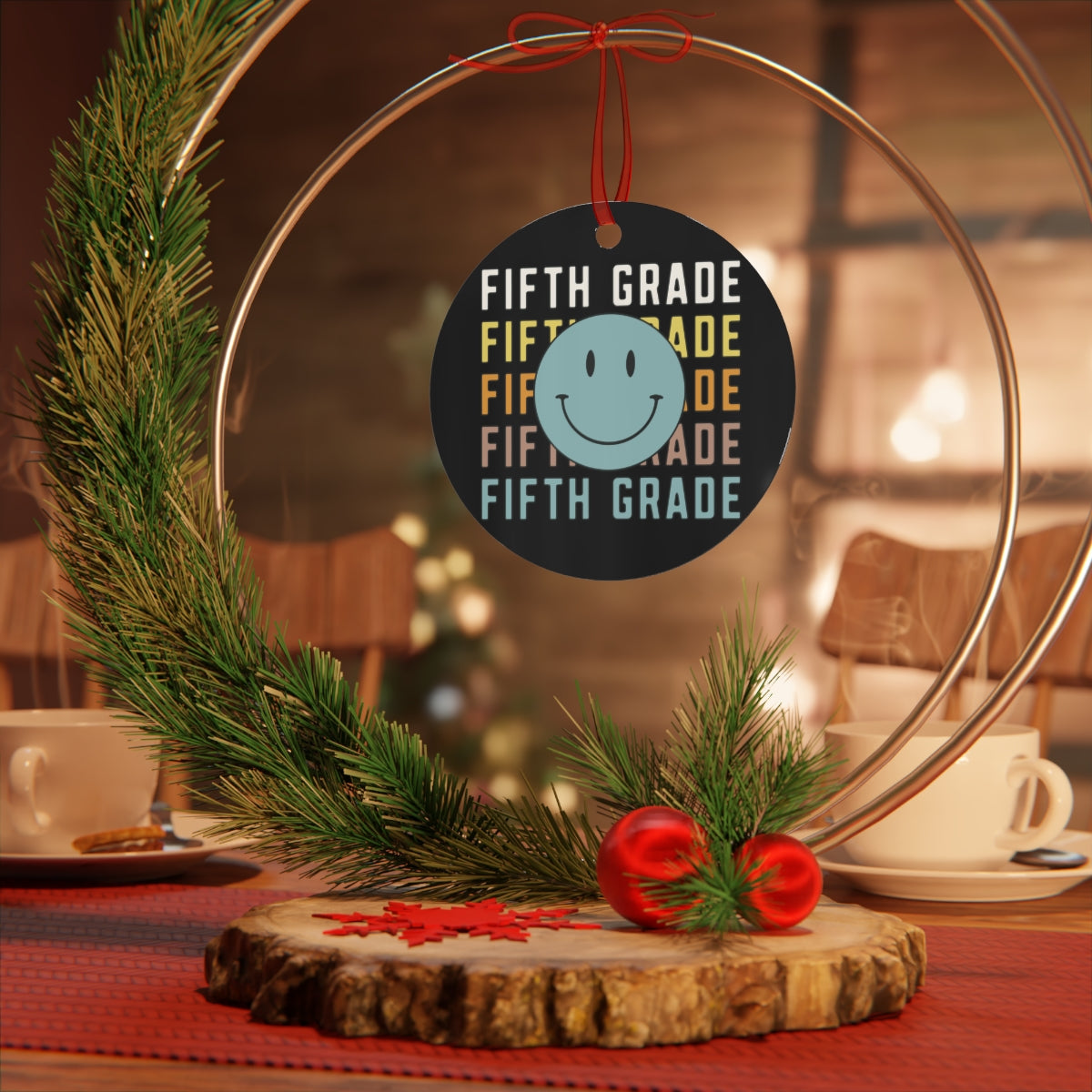 Fifth Grade Black Rustic Boho Metal Ornaments